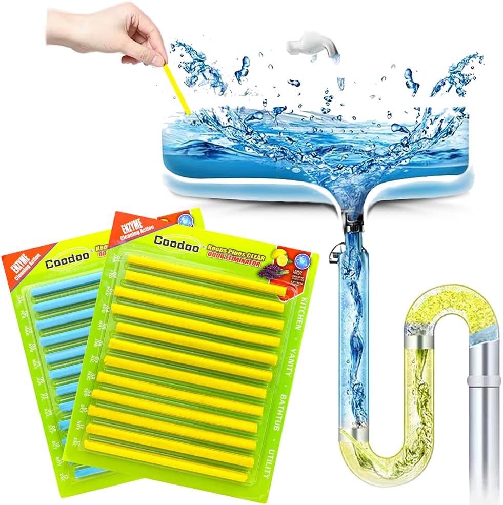 Drain Cleaner Sticks Sink Deodorizer Clog Remover Organic Enzyme Drain Cleaner Tank Safe Little Cleaner Expert for Kitchen Bathroom Toilet Showers 24PCS