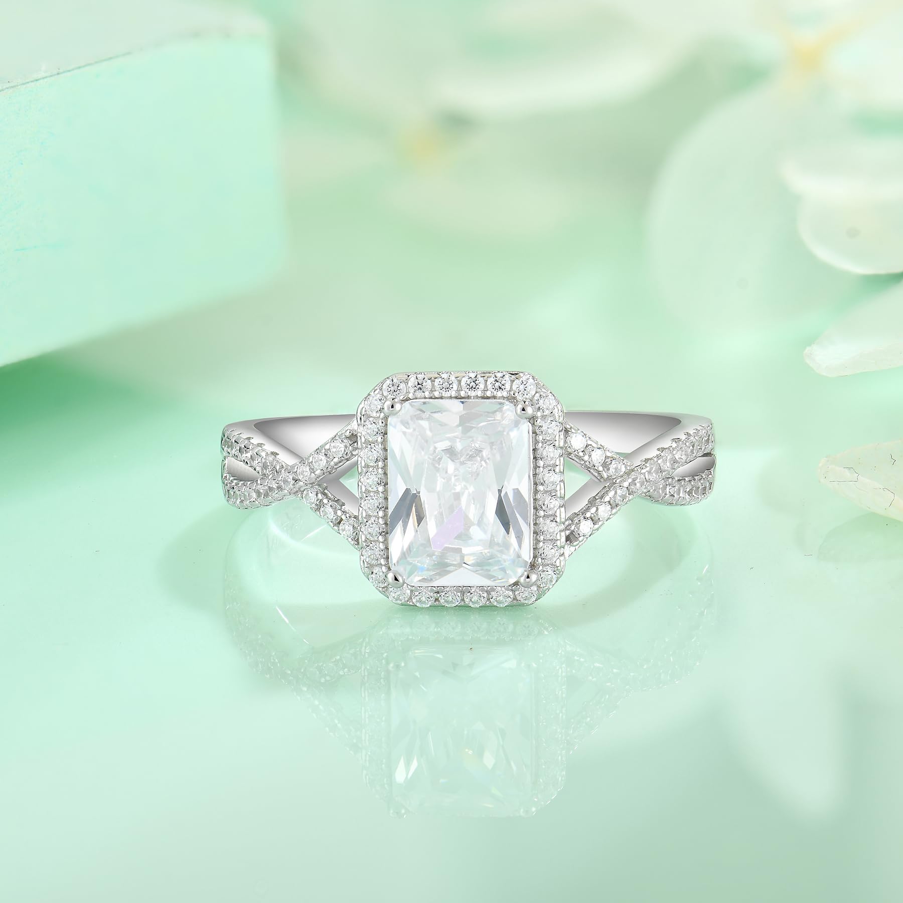 starchenie Anillos de plata de ley 925, corte esmeralda, circonitas, anillo de compromiso, anillo de boda con infinito para mujer