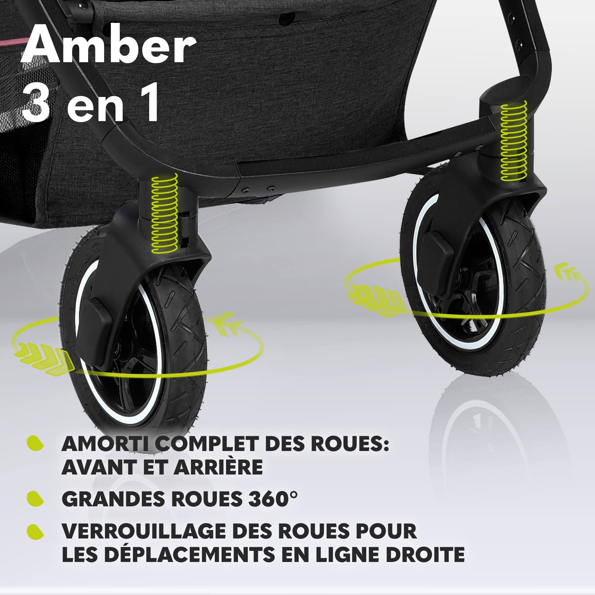 LIONELO Amber 3 in 1 poussette multifonctionnellle, landau, ensemble poussette avec siège sport et nacelle fixe, sac, moustiquaire, couvrir, feuille de pluie mit siege auto (Pink)