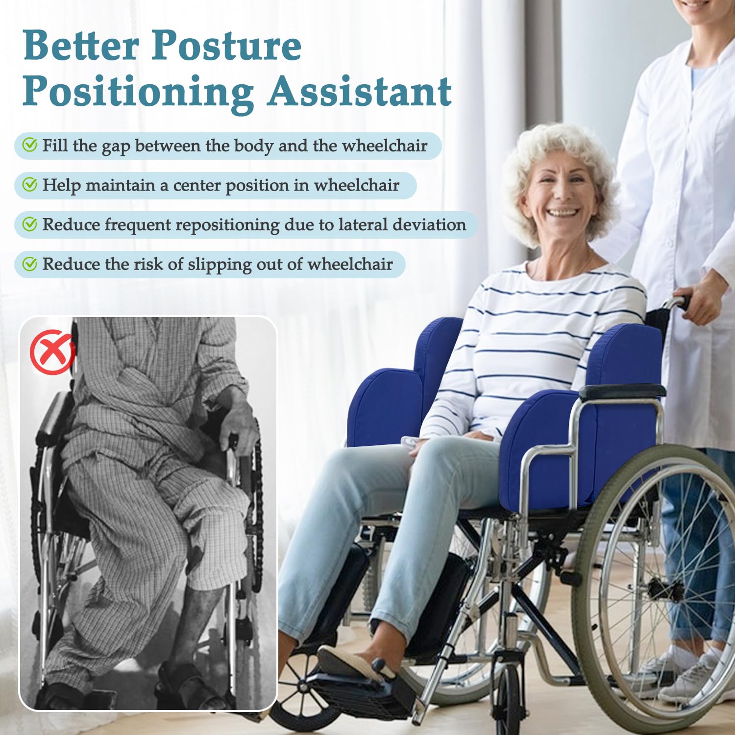 Soporte lateral para cojines laterales de silla de ruedas para personas mayores Almohadillas cuña para soporte de silla Accesorio en forma de L acolchado para protectores laterales derechos de silla