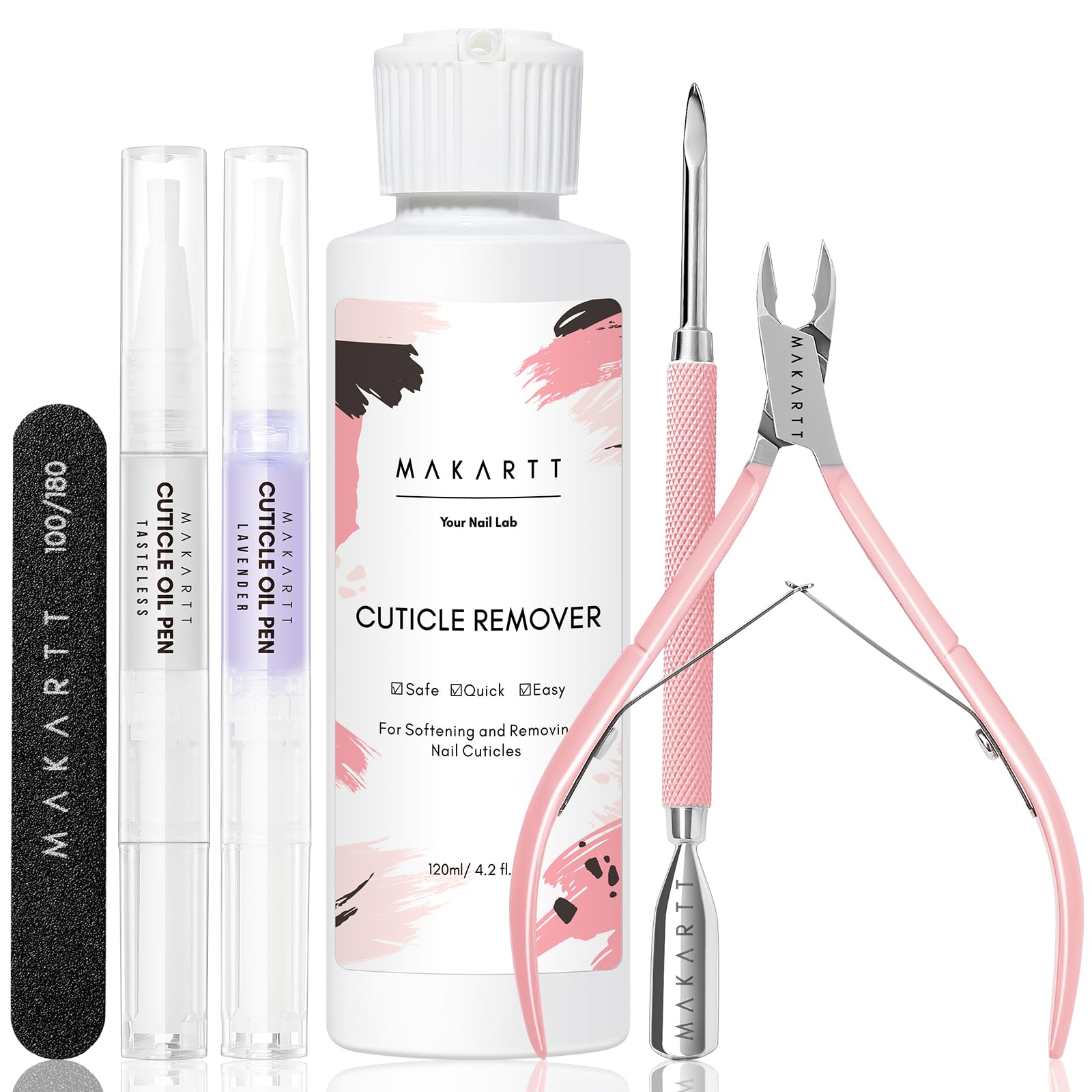 Makartt Cuticle Remover Kit - Nail Care Kit with Cuticle Oil Pen Cuticle Trimmer Nail File 120ml Cuticle