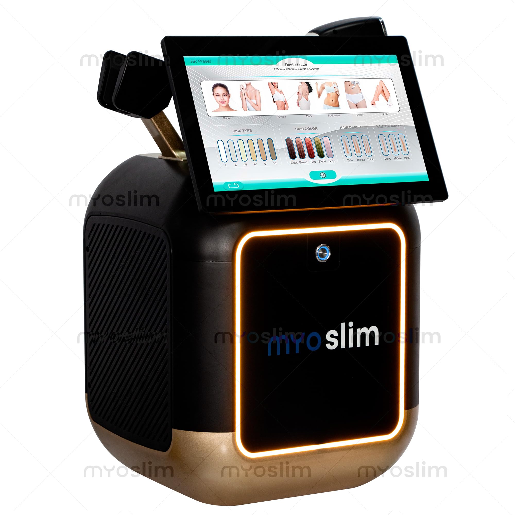 Myoslim Laser a Diodi per Depilazione, 4 Lunghezze d’Onda 755nm 808nm 940nm 1064nm, 10 Barre ad Alta Potenza, 60 Milioni di Colpi, Schermo Touch per Centri Estetici e Uso Professionale