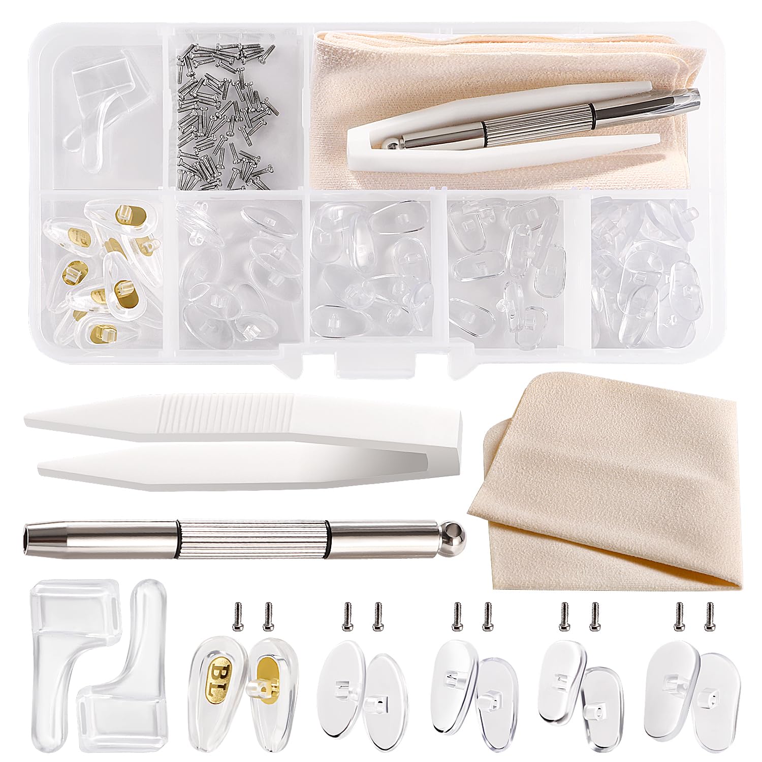 YIXISI 30 works Glasses Nose Pads Kit, Eyeglass Nose Pads, Silicone Screw-in Nose Pads Glasses Repair Kit