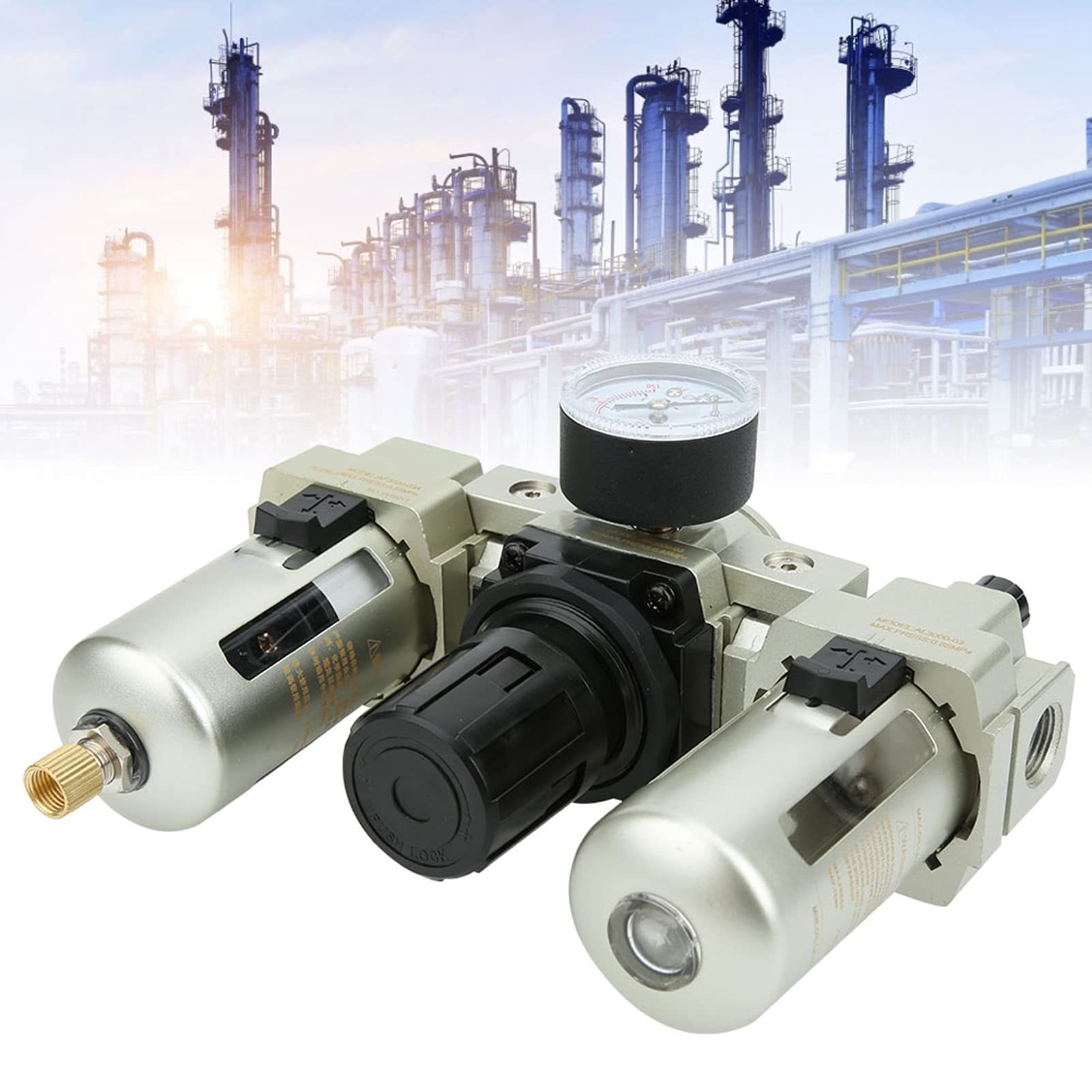 Separador de agua de petróleo para compresor de aire, filtro de triple pieza separada de gas de gas con drenaje automático, diseño compacto ligero para espacios de maquinaria