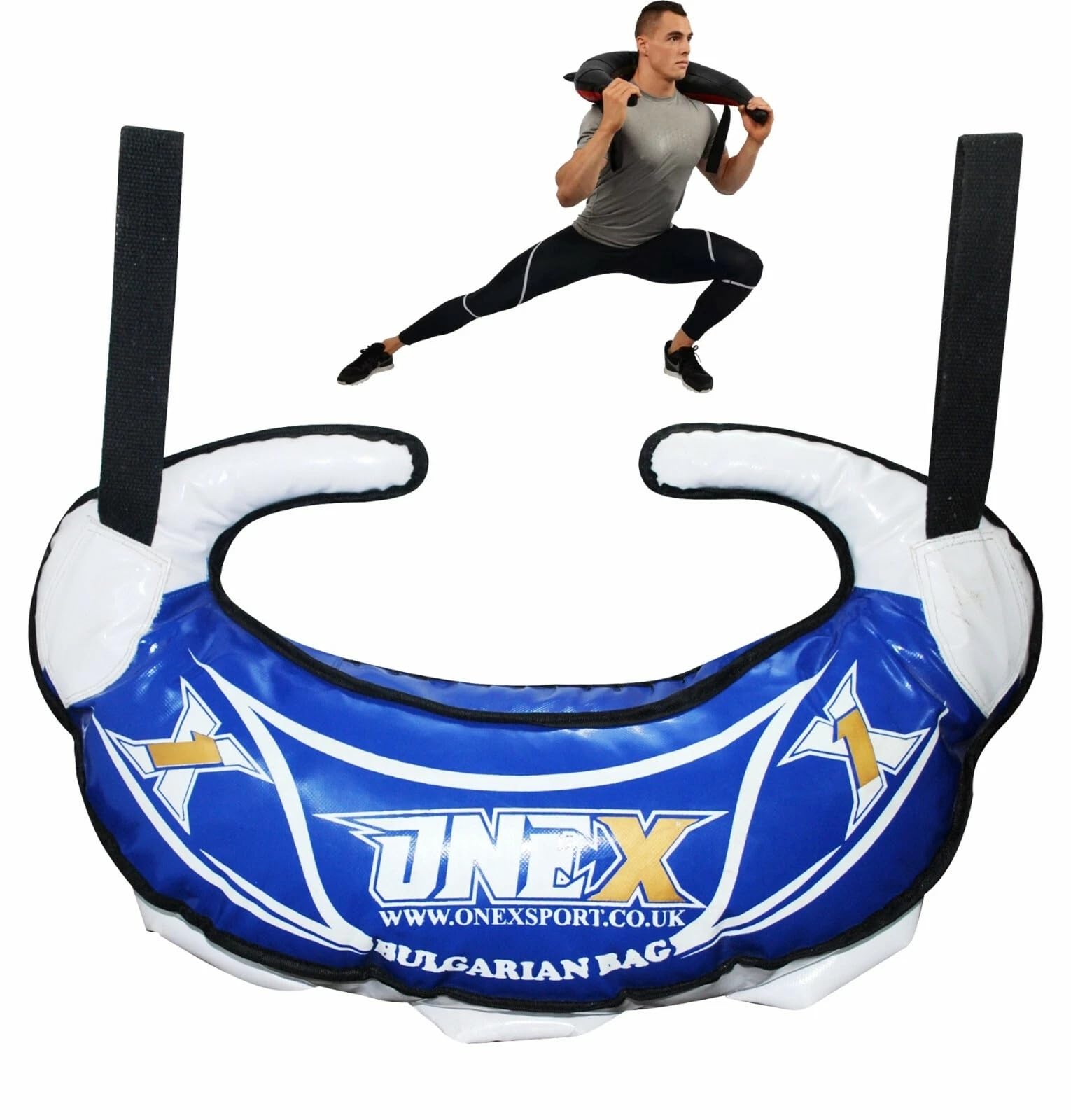 ONEX Bulgarian Bag Adjustable Weighted Filled Training Power Bag with Handles Multi-Grip Fitness Bag Core Workout Gear Functional Strength Training Home Gym Equipment (Blue, 25KG)