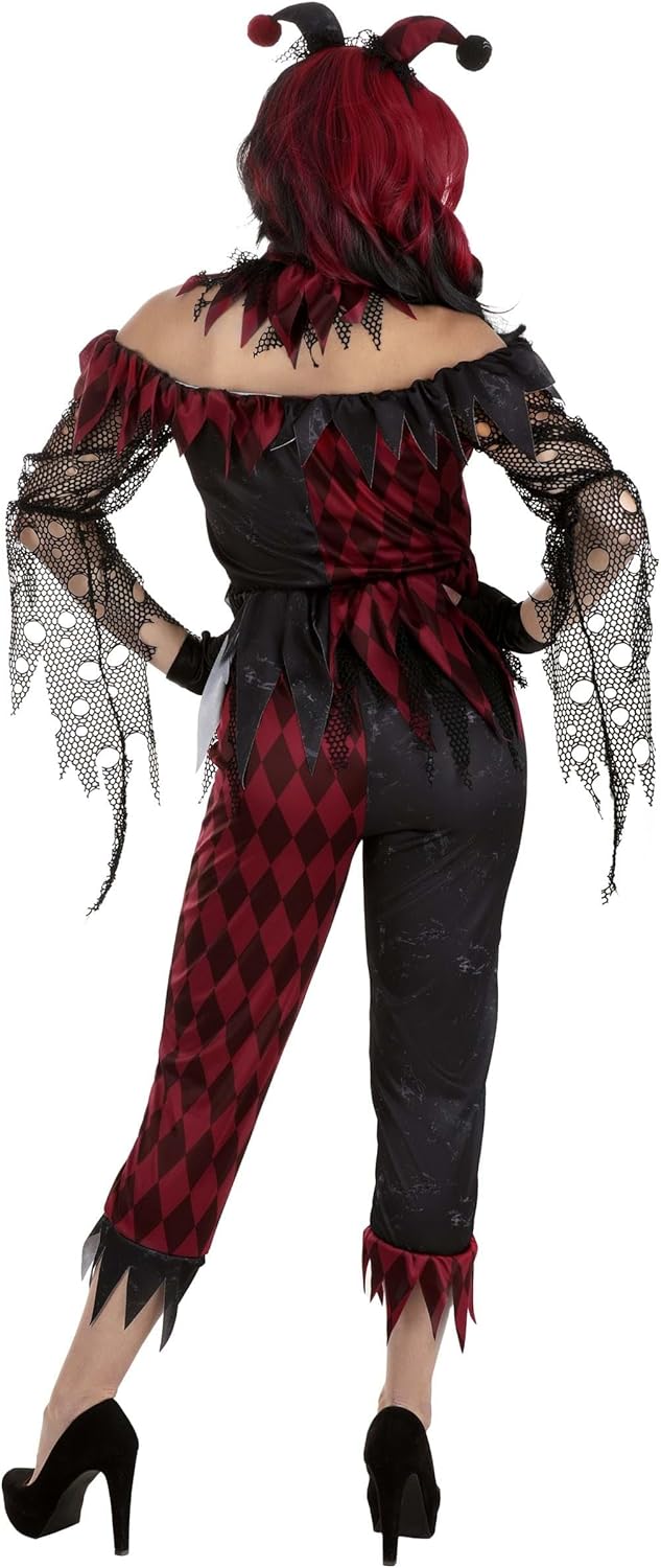 Women's Jinxed Jester Clown Costume, Premium Top, Pants & Headband Outfit - Image 2