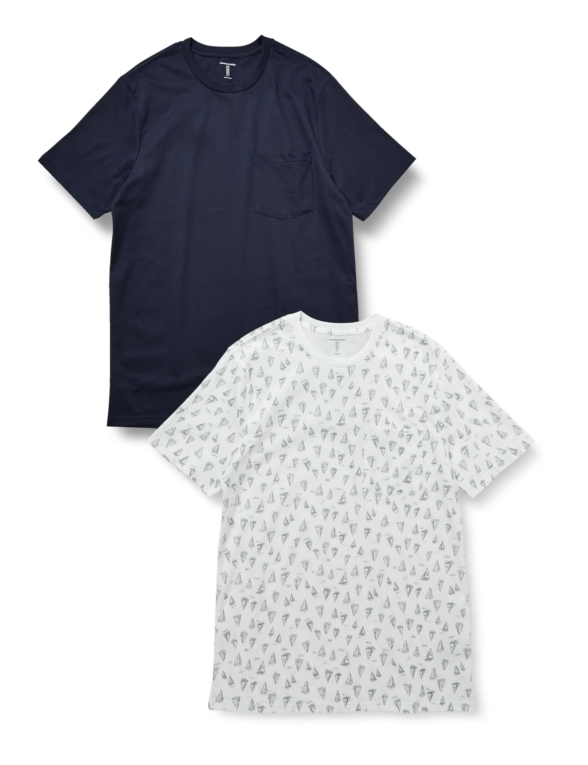 【1枚342円】【683円】 Amazon Essentials メンズ ポケット付き クルーネック スリムフィット Tシャツ 2枚組