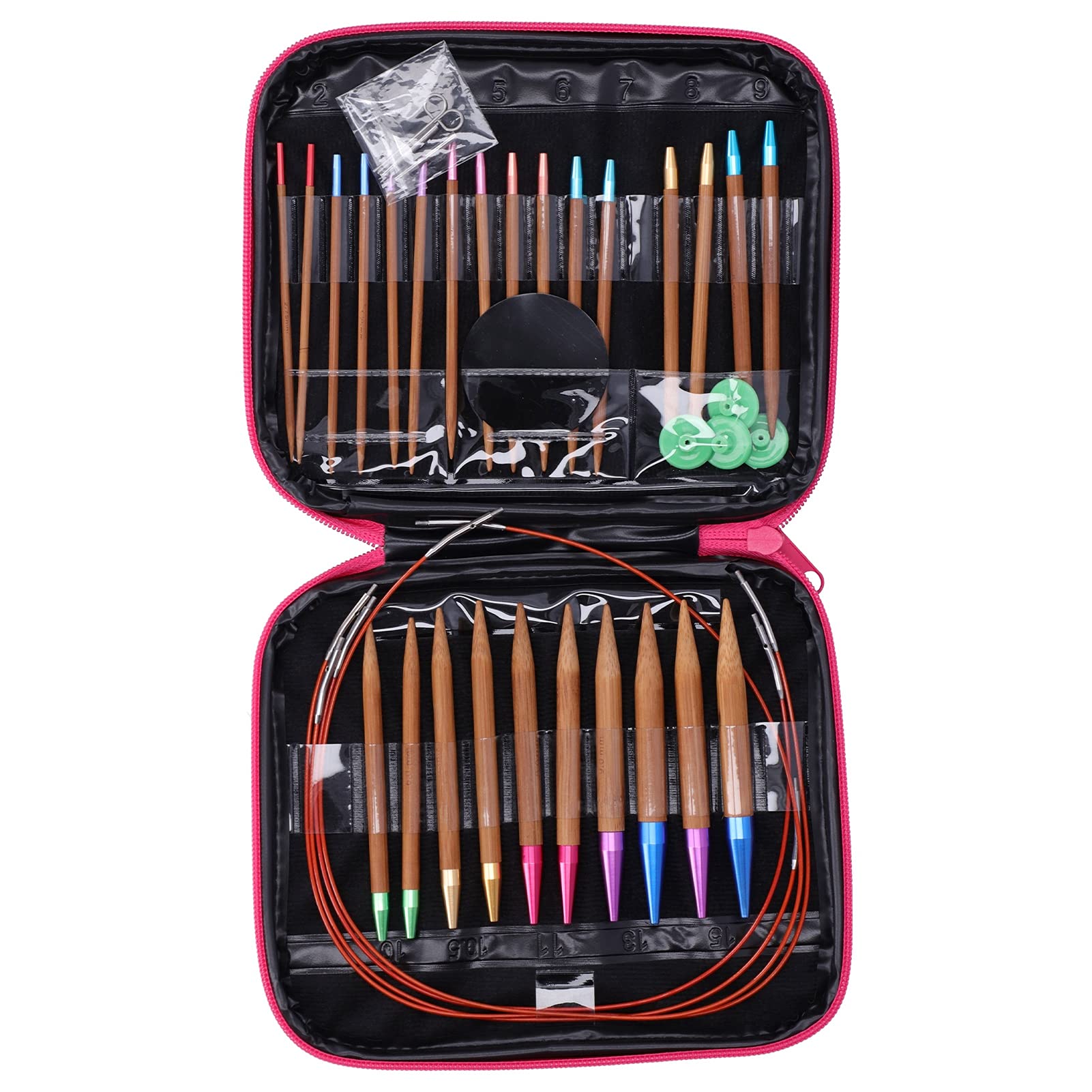 Generic Juego de Agujas de Bambú Herramientas de Tejer Circulares de Doble Punta de Alta Dureza para Manualidades de Suéteres 26 Piezas Bambú Carbonizado y Aleación de Aluminio