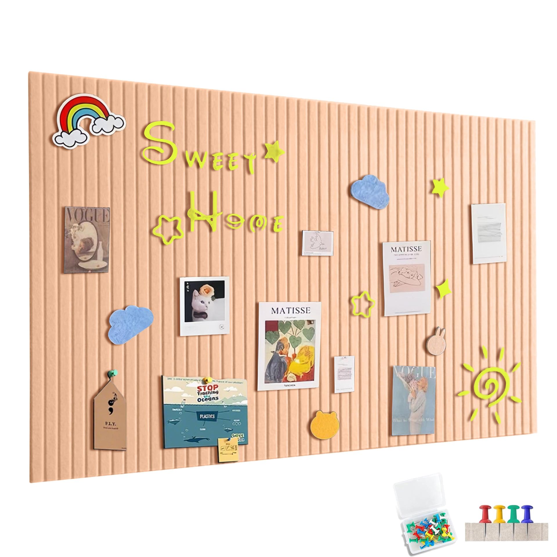 90 x 60 cm Large Felt Notice Board, Self-Adhesive, Felt Board, Memo Boards with 30 Push Pins, Bulletin Board, Wall Decoration for Office, Kitchen, Photos Memos, Light Orange — image 1