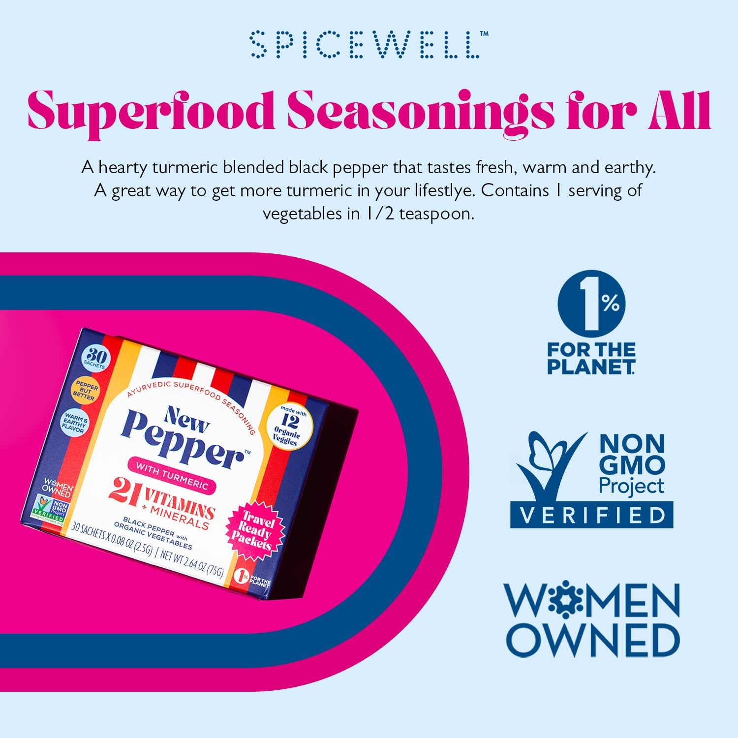 New Pepper in Travel Ready Packets - Ayurvedic Black Pepper with Turmeric, 21 Plant-Based Vitamins and Minerals - Fine Ground, 30 Count image 5
