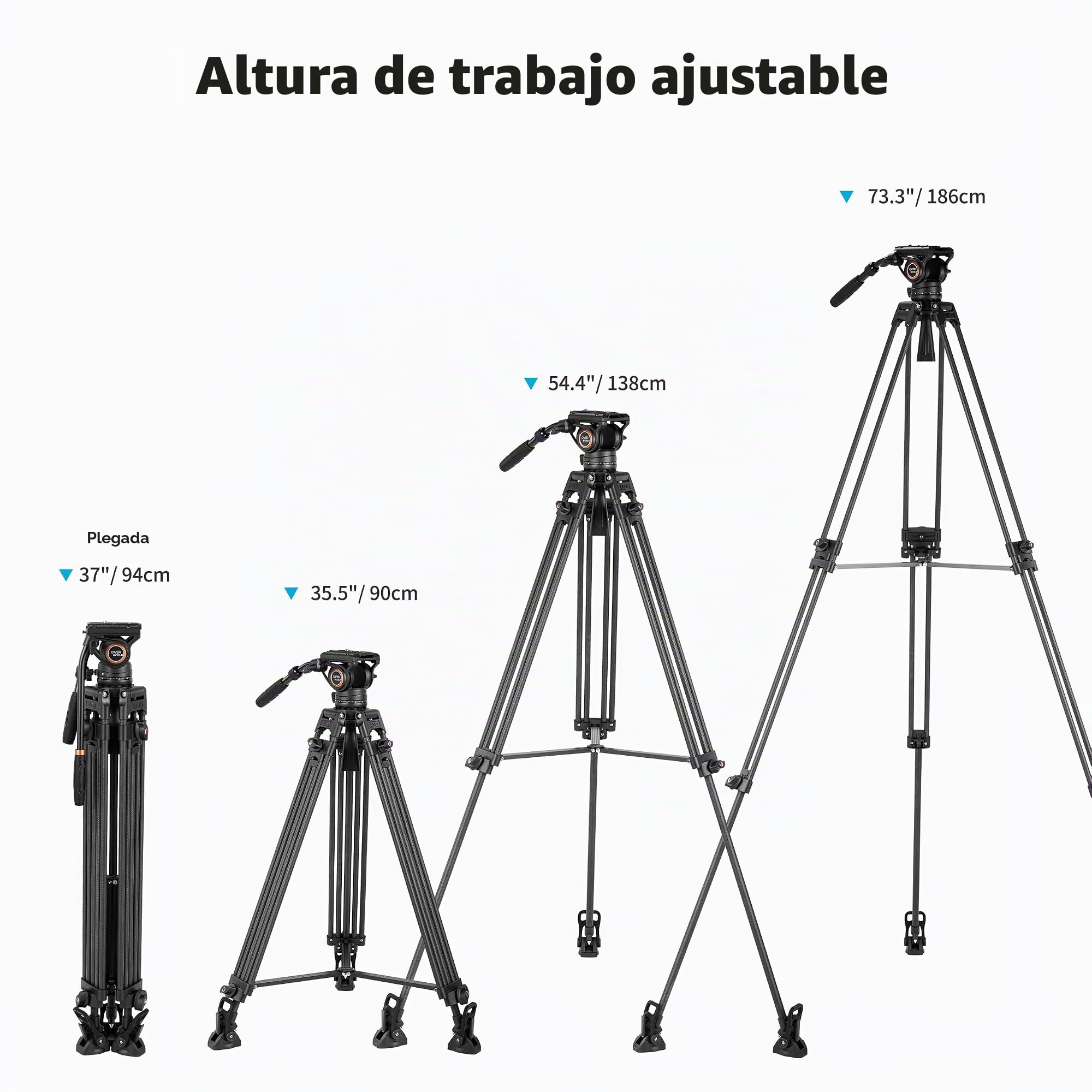 Cayer Sistema de trípode de Video BV25LH, Kit de trípode de cámara Profesional Resistente de Fibra de Carbono de 74 Pulgadas, Carga máxima de 13,2 LB