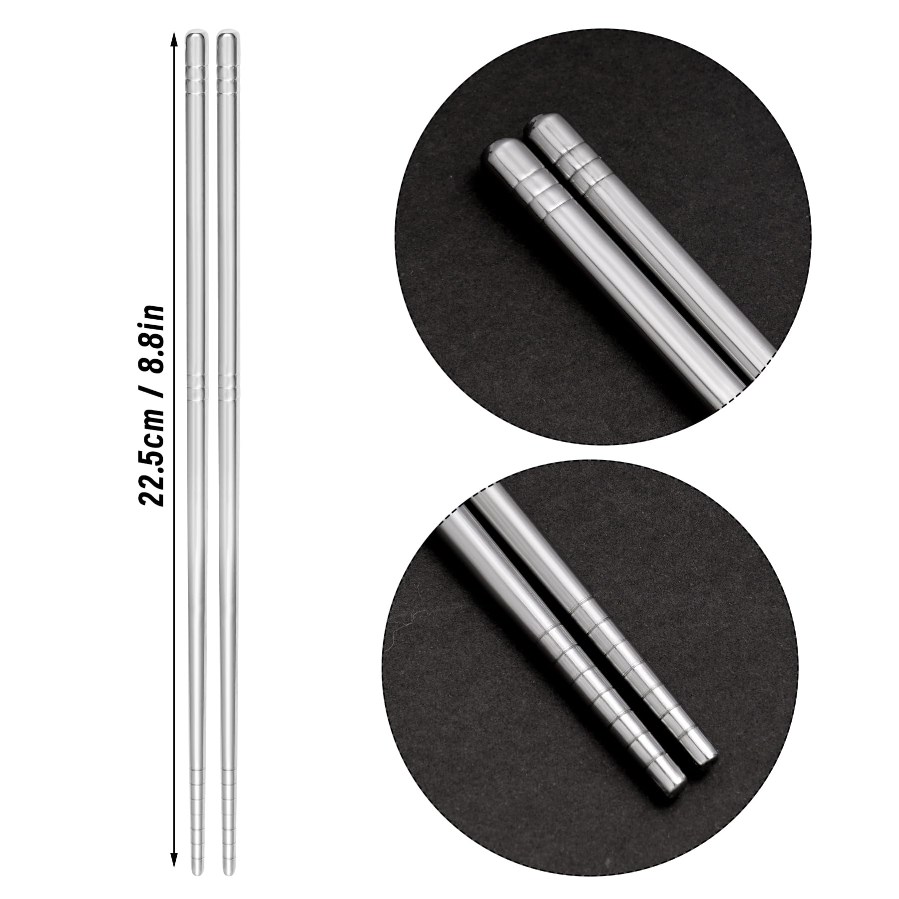 Rbenxia Silver Metal Stainless Steel Chopsticks Small Square Chopsticks 8.8 Inches Long Lightweight Chopstick Set Reusable Classic Style for Kitchen Dinner 5 Pairs Silver