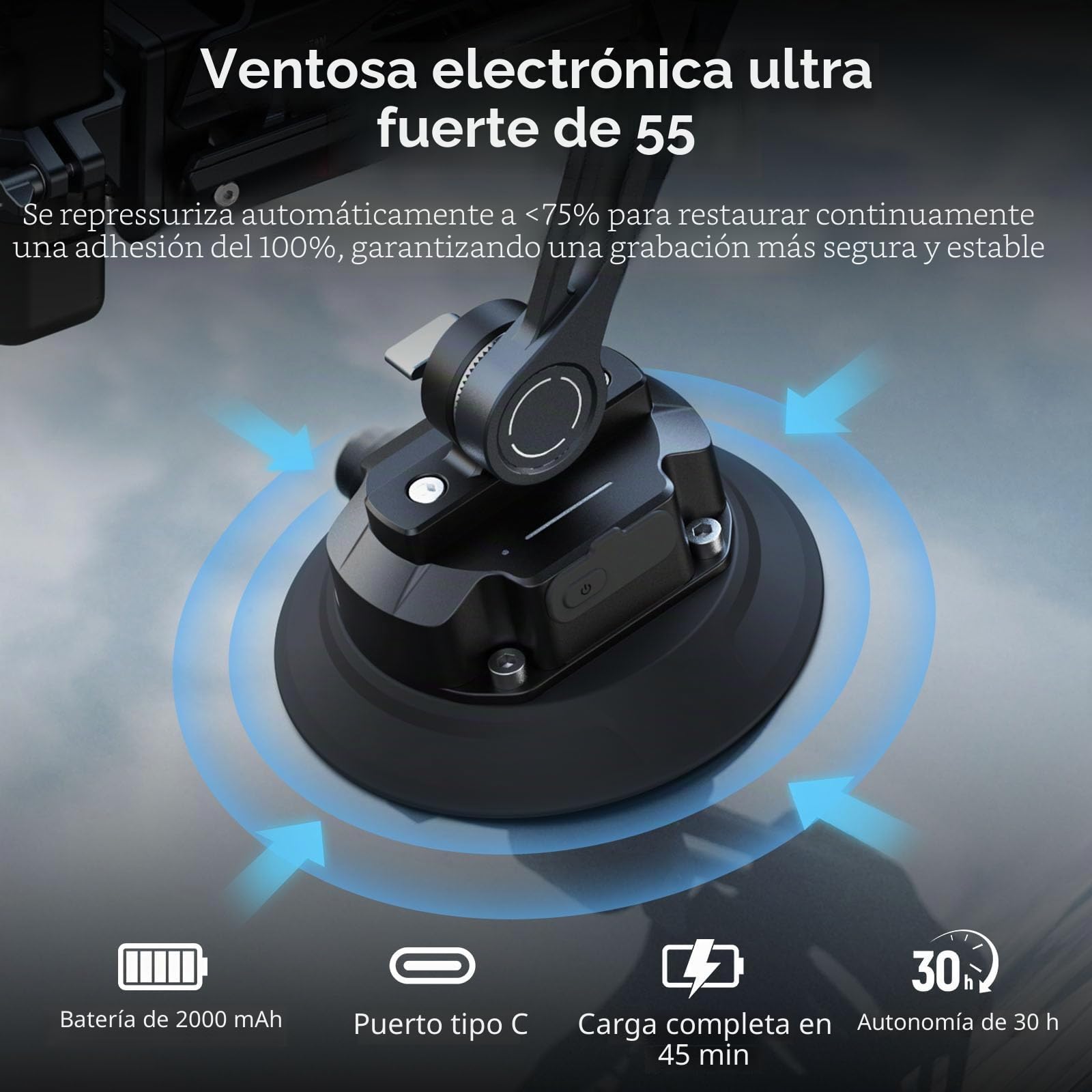 SMALLRIG Brazo Amortiguador Electrónico Mini, Ventosa de 5 Pulgadas, Doble Muelle y Amortiguación Hidráulica, Soporte para Coche para dji Osmo Pocket 4/3/GoPro HERO13/Insta360 X4, con Bolsa - 5507