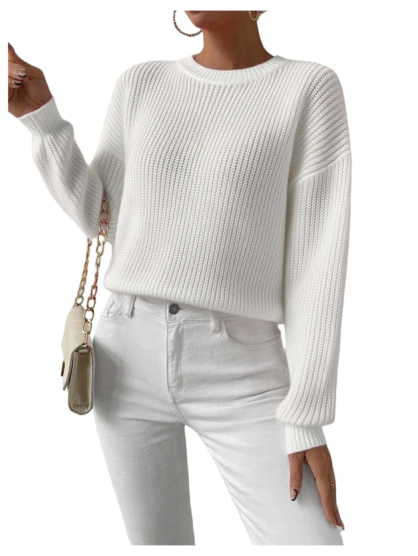 SOLY HUX Womens Pullover Sweaters Crew Neck Long Sleeve Ribbed Knit Basic Tops Fall Clothes