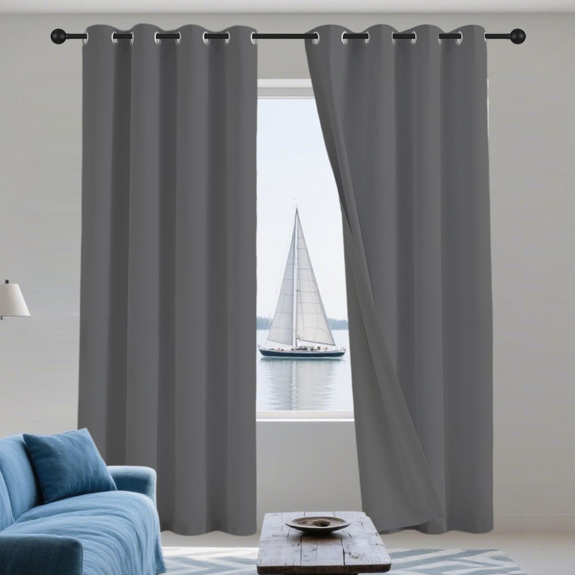 Verdunklungsvorhänge 1Er Set 200 x 210 cm Dicker Stoff Thermovorhänge Gegen Kälte Ösenschal Fensterschal mit Ösen, Waschbar für Schlafzimmer Kinderzimmer, Dunkelgrau