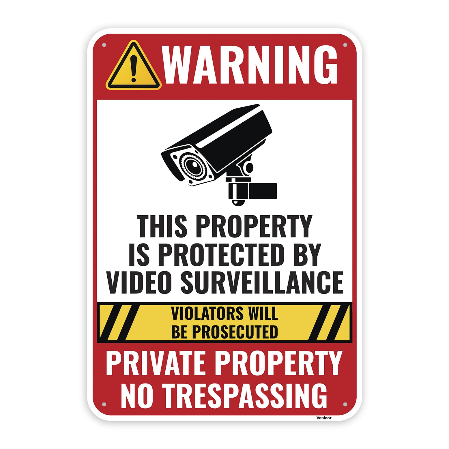 Video Surveillance Aluminum Sign, Private Property No Trespassing, 12x8 Inch