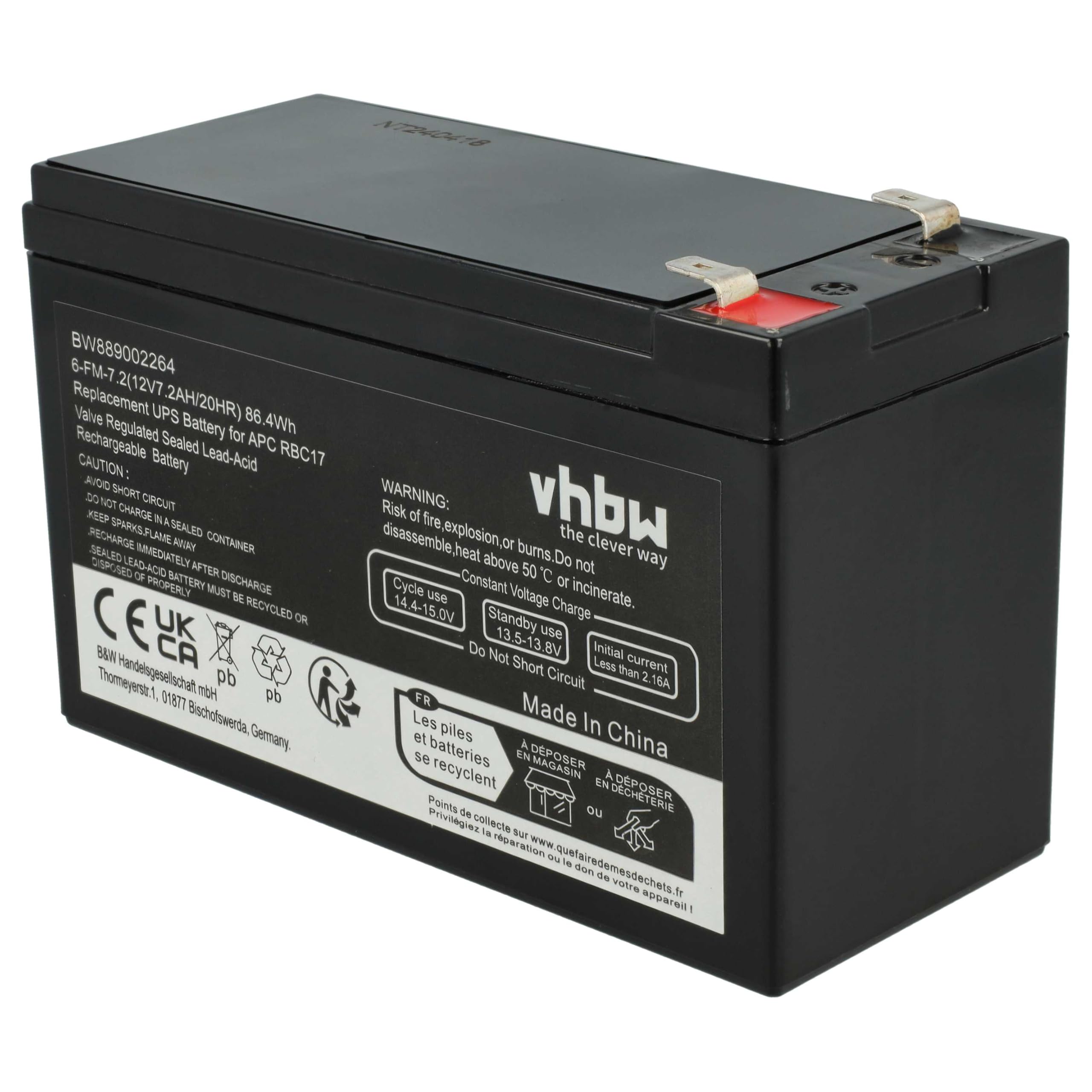 vhbw 2X Akku Ersatz für APC RBC48 für USV (7200 mAh, 12 V, AGM)