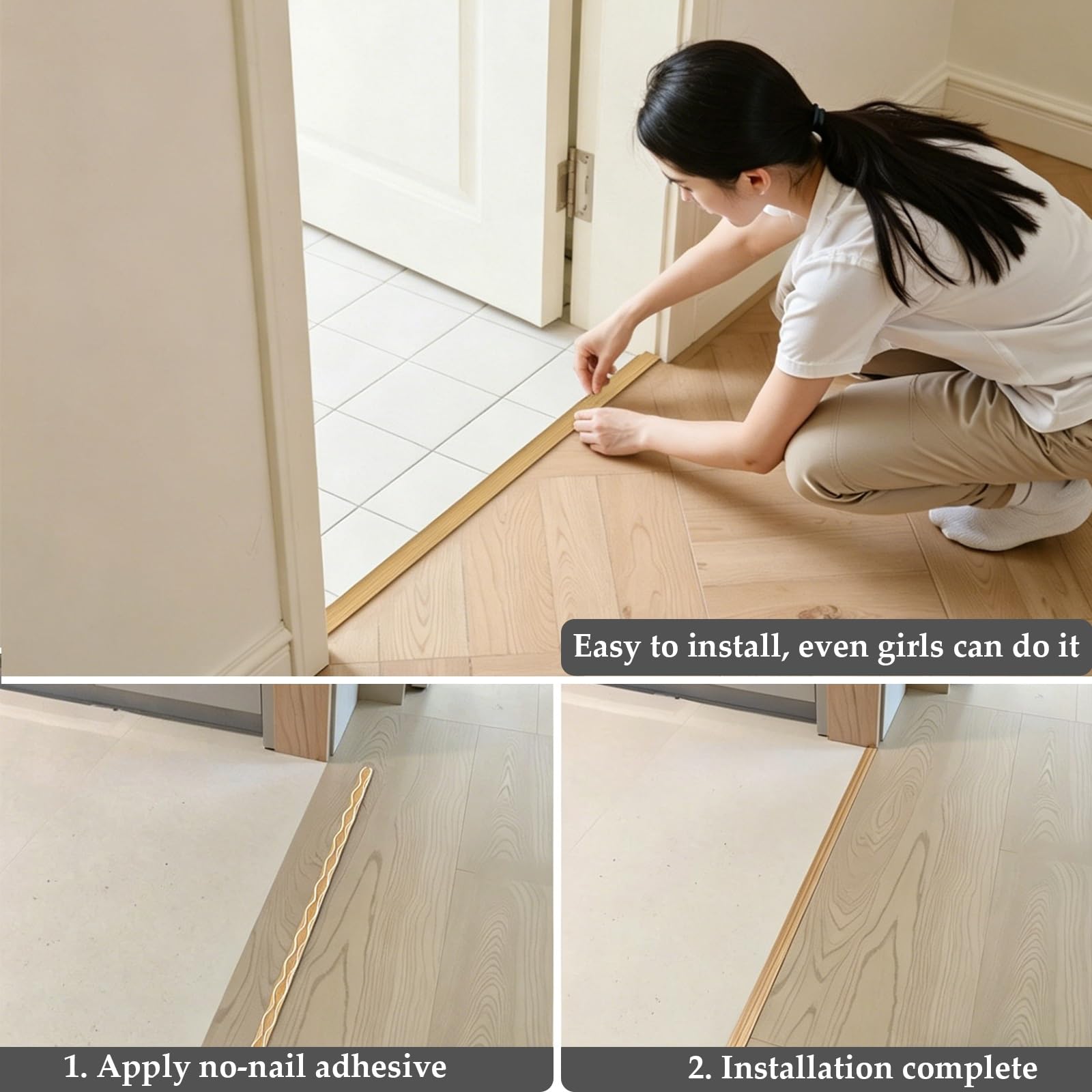 Generico Aluminiowy profil przejściowy do drewna i płytek, wielofunkcyjna krawędź progowa, 3-częściowy zestaw 90 cm, pokrywa połączenia między laminatem i płytkami, łatwe do czyszczenia