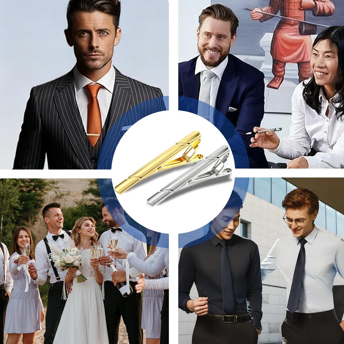 2pcs Fermacravatte Uomo Classici in Rame, Clip di Cravatta Set,ferma cravatta da uomo, Fermacravatte Eleganti per cravatta e completo, Accessorio per matrimonio e ufficio(Oro + Argento)