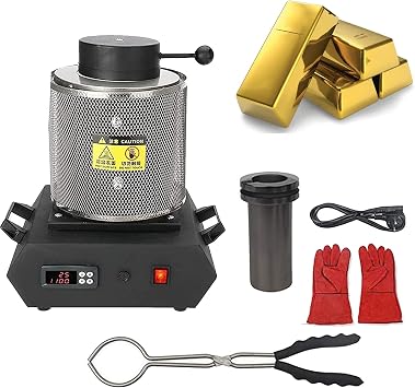 Metal Electric Smelting Furnace with Mesh Guard, 2000F Digital Melting Machine, Ingot Smelter Casting Kit for Refining Casting Gold Silver,Black-3kg