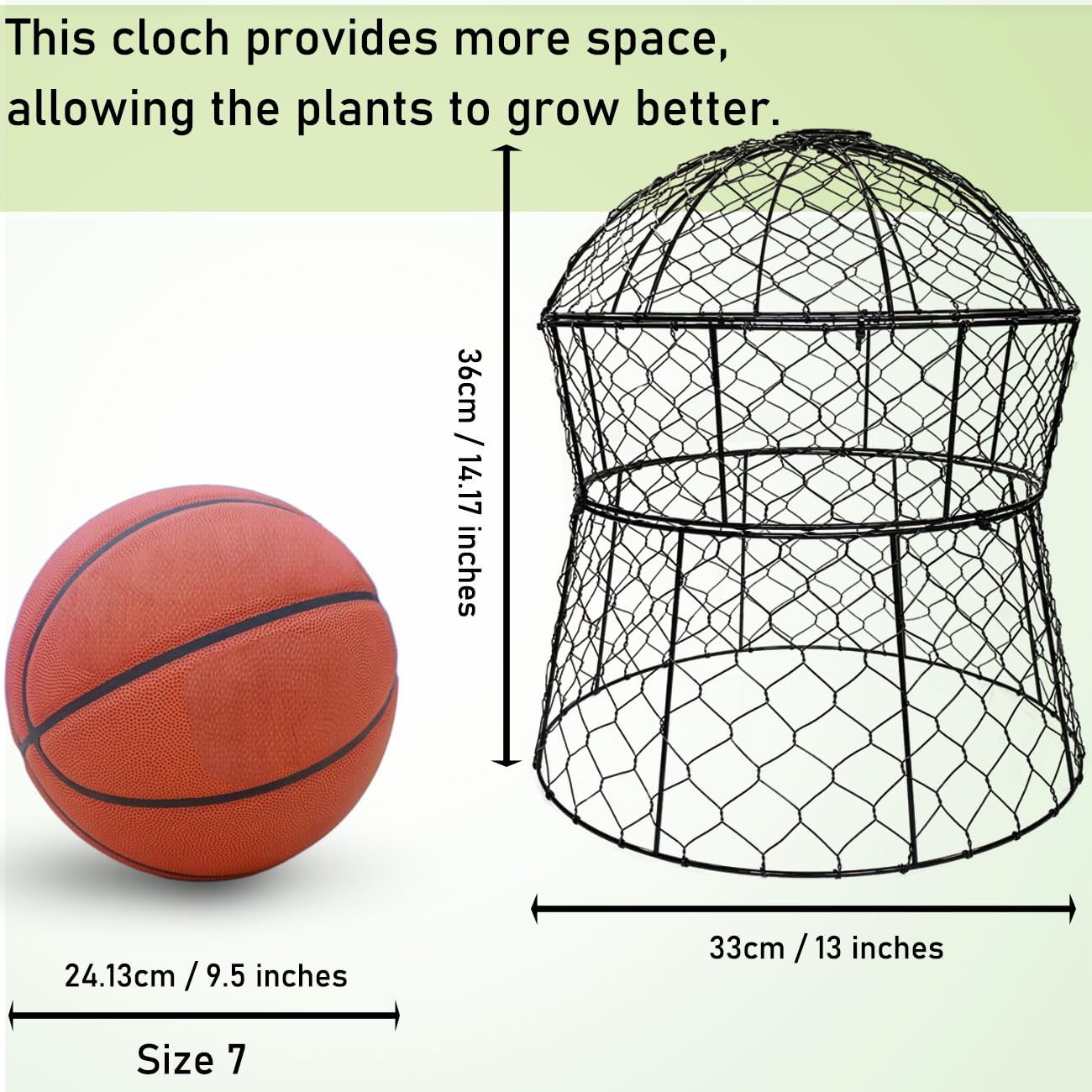 Lot de 2 cloches de jardin en métal pour plantes contre les animaux, cloches en fil de poulet, cages à plantes mises à jour pour plantes d'extérieur, légumes, semis, 33 x 35,6 cm