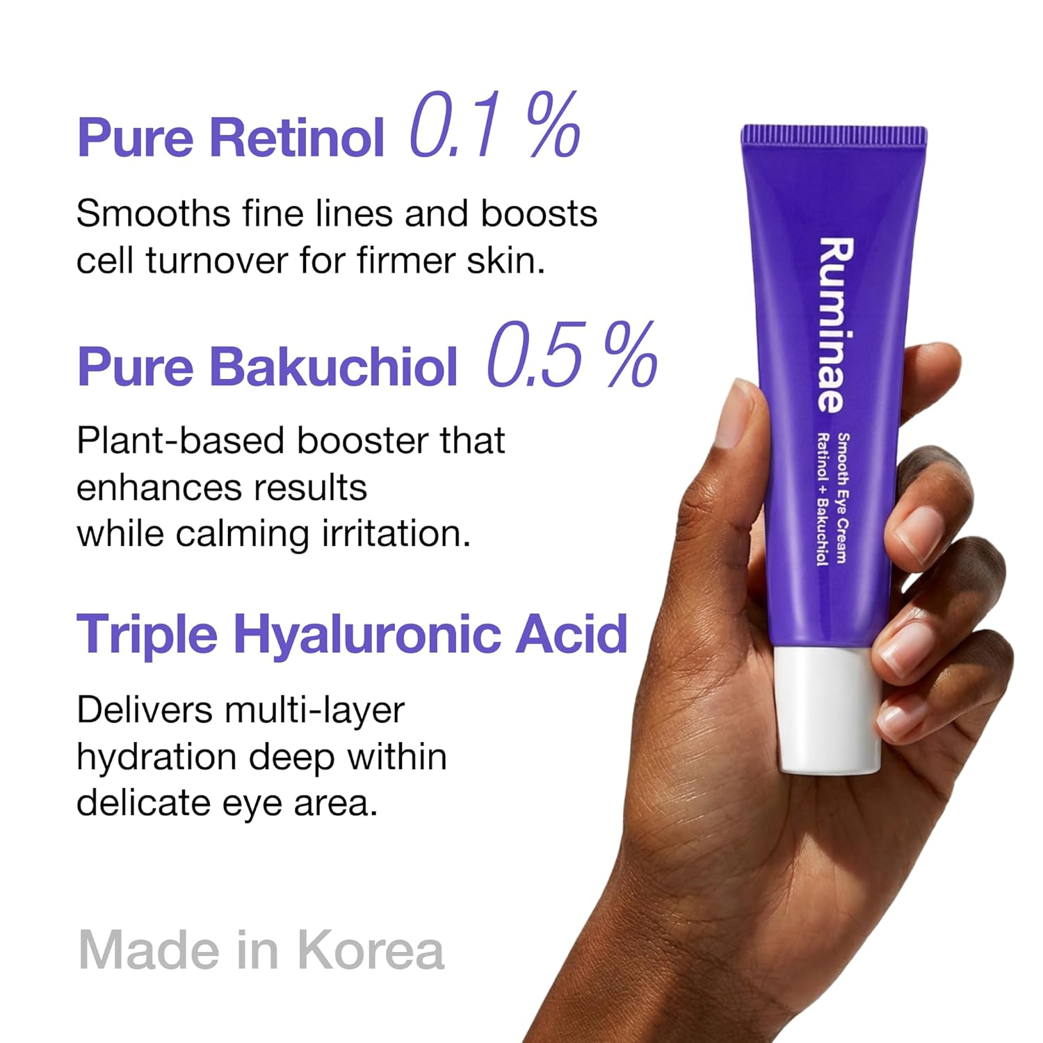 Retinol 0.1% Eye Cream with Bakuchiol 0.5% | Sensitive Skin Retinol for Wrinkles, Fine Lines & Dark Circles | Suitable for Face & Under-Eye Area | Korean Skincare | 30 ml (1.01 fl oz) - Image 3