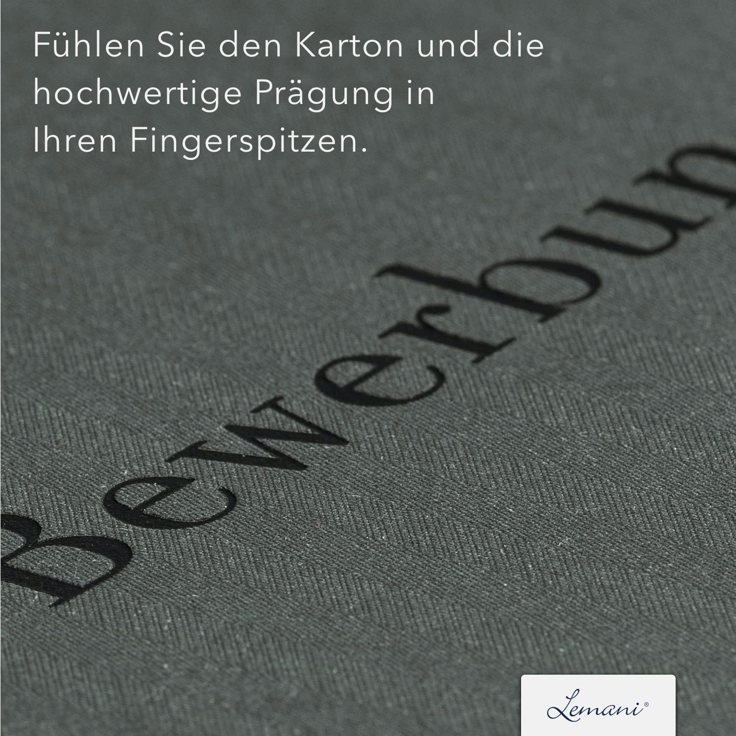 4 Stück vierteilige Bewerbungsmappen Lemani® PREMIUM in 'dark grey' mit 2 Klemmschienen - Premium-Qualität von deutschem Hersteller - mit hochwertiger Prägung 'Bewerbung'