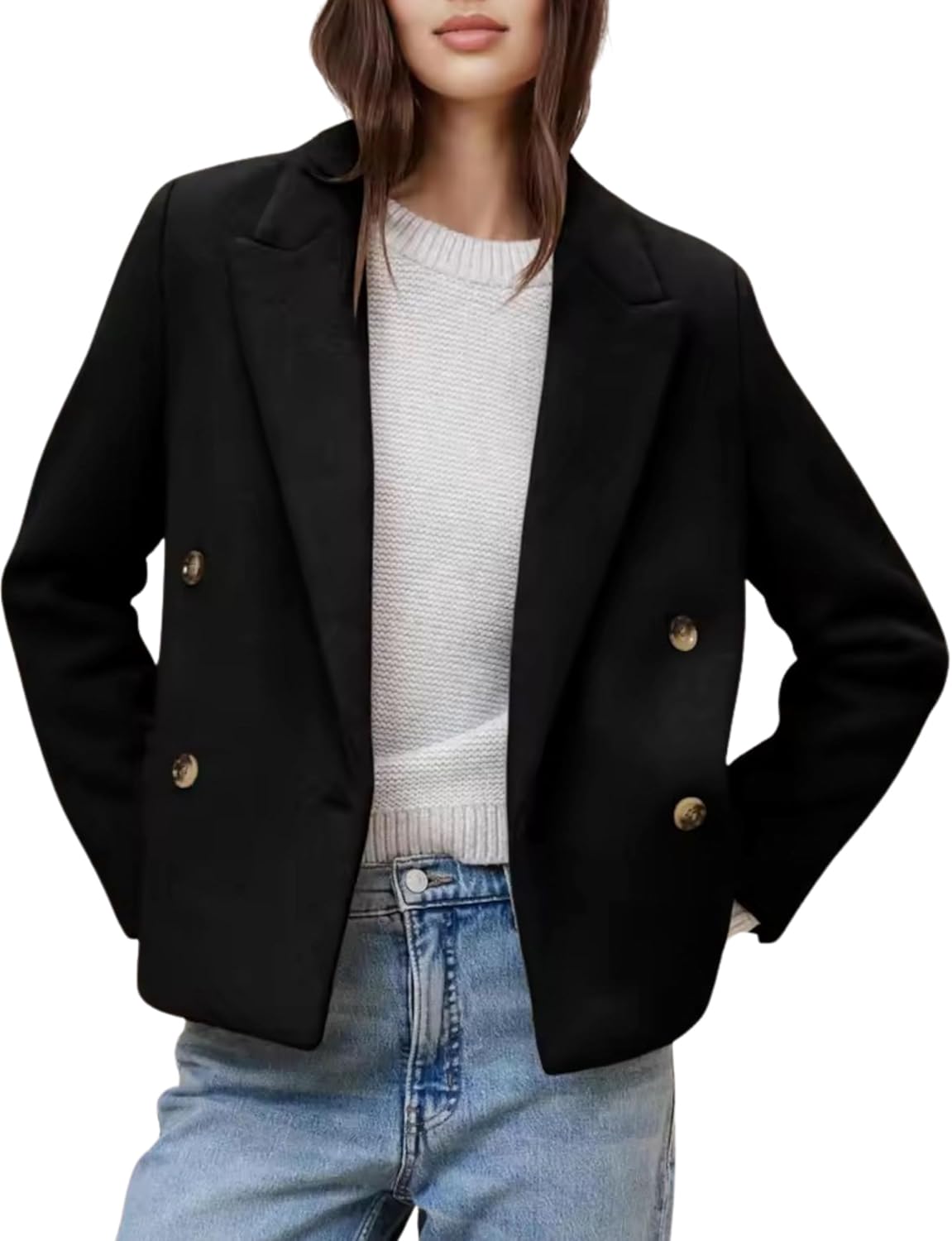 QIBABU Short Double Breasted Pea Coat
