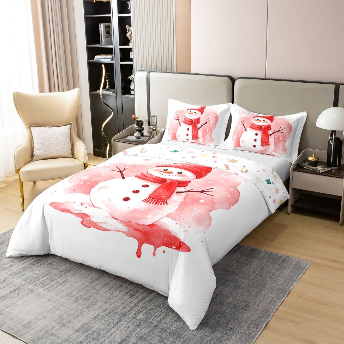 Homemissing Kids Rot Xmas Snowman 100% Baumwolle Bettwäsche Set 200x200cm