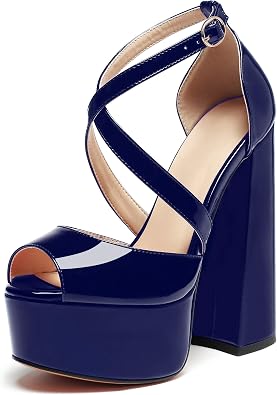 Eldof Womens Platform Sandals Crisscross Peep Toe High Chuncky Heels 6" Chuncky Ankle Strap Party Dress Casual Shoes