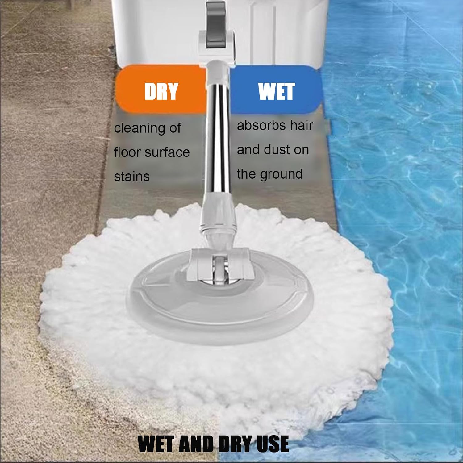 Spin Mop and Bucket Set for Home - Self-Wringing Floor Cleaning System - Extra 5PC Washable Microfiber Mop Heads Refills for Floor Cleaning of Hardwood, Wood, Laminate, Tile,Blue