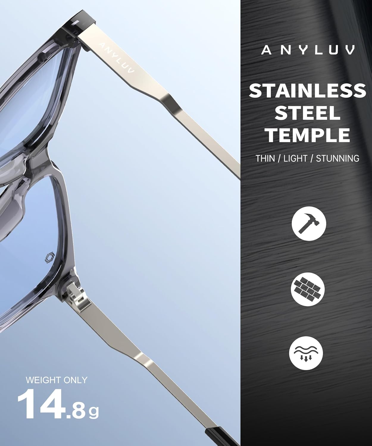 ANYLUV Blue Light Glasses for Men, Lightweight Computer Gaming Glasses, Stylish Anti Eyestrain Blue Light Blocking Men
