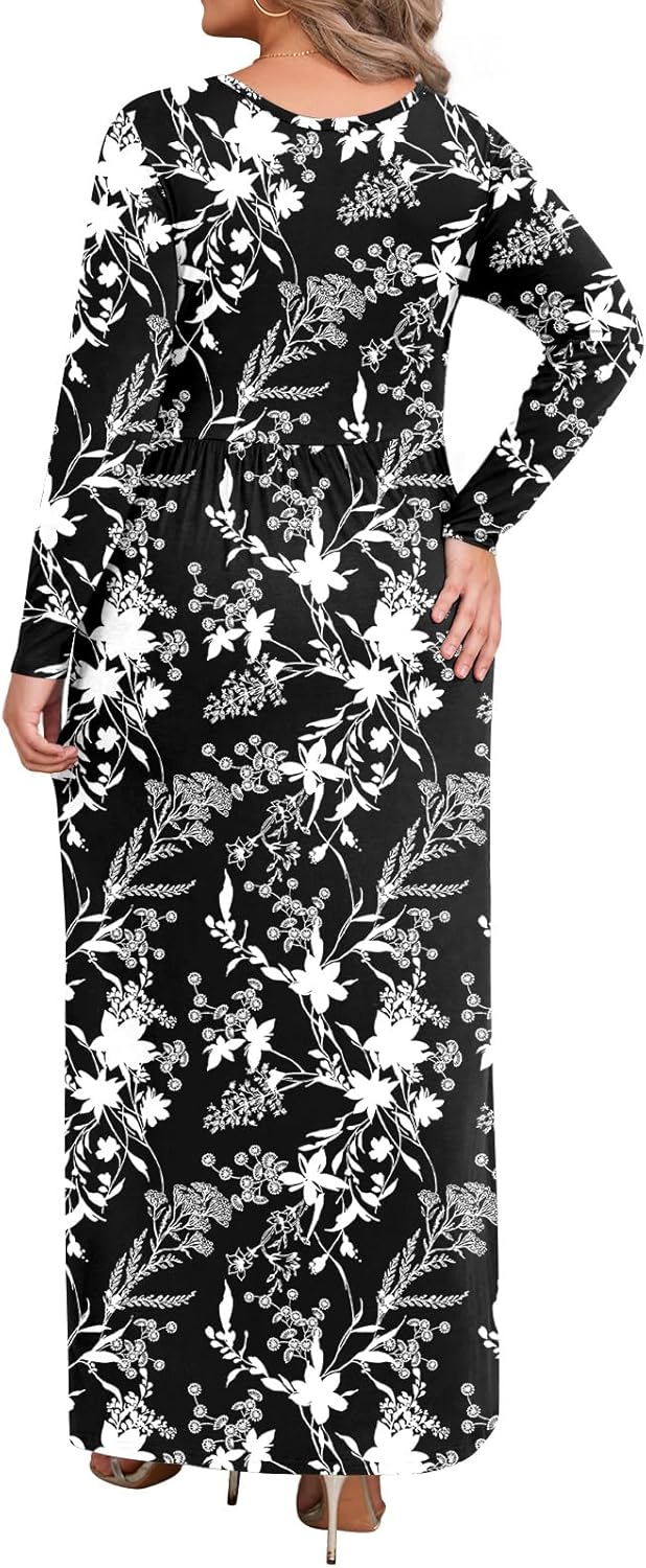 BISHUIGE 2026 Women's Plus Size Maxi Dresses Long Sleeve Casual Long Dress for Curvy Women Fall with Pockets XL-6XL - Image 3