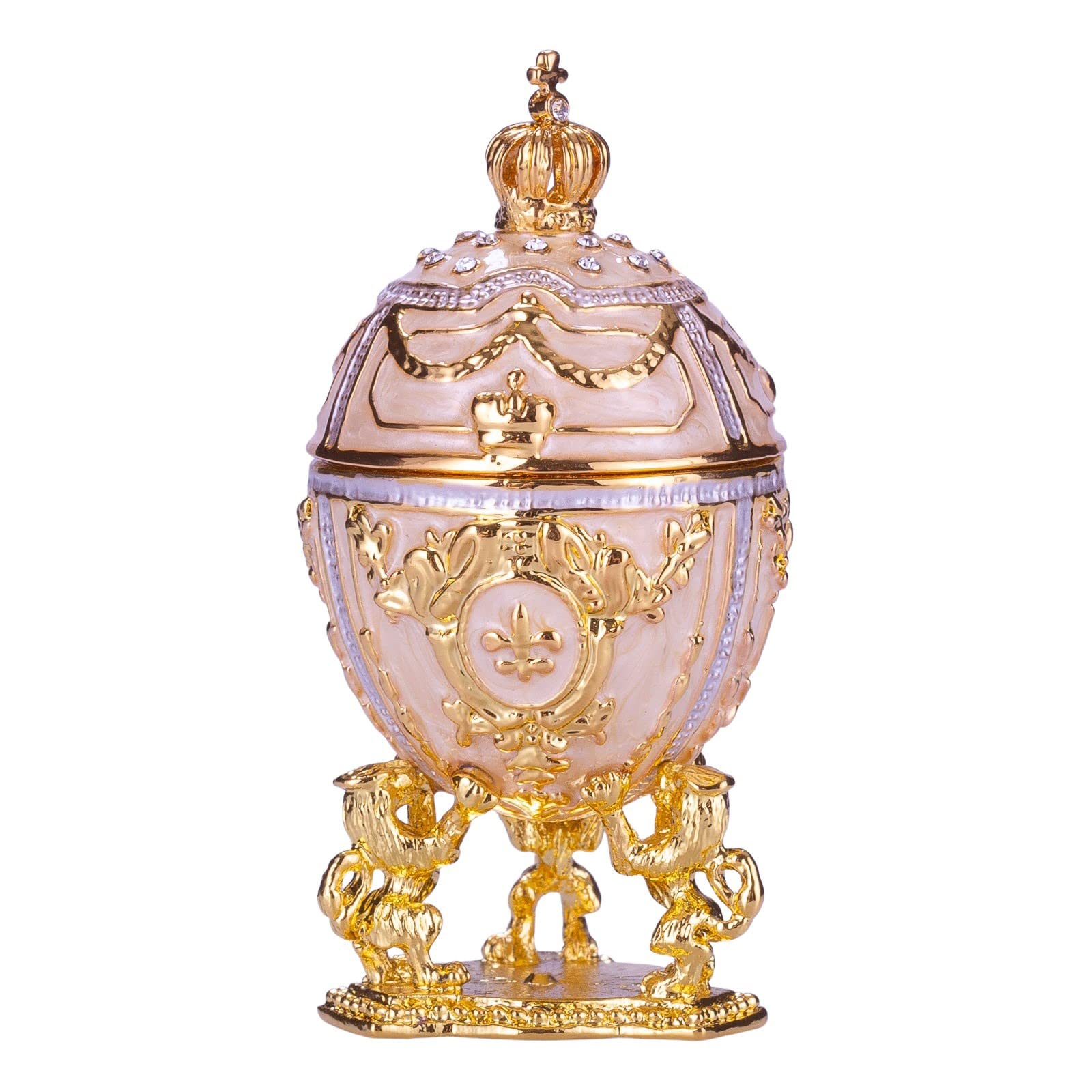 danila-souvenirs Faberge style Egg/Trinket Jewel Box with Lions & Emperor's Crown 3'' (7.5 cm) cream