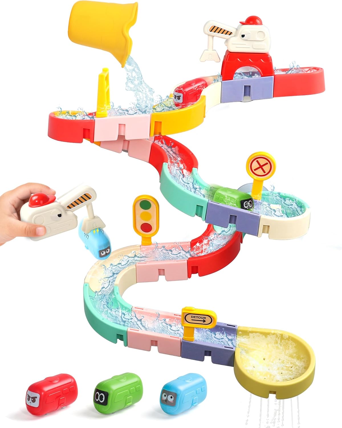 Kids Bath Toys for Kids Ages 4-8 3-5 with Magnetic Car Bath Toys Mold Free & DIY Slides Tracks Bathtub Shower Toys Birthday Gifts for Toddlers 2-4 5 6 7 8 Year Old Boys Girls (38 PCS)