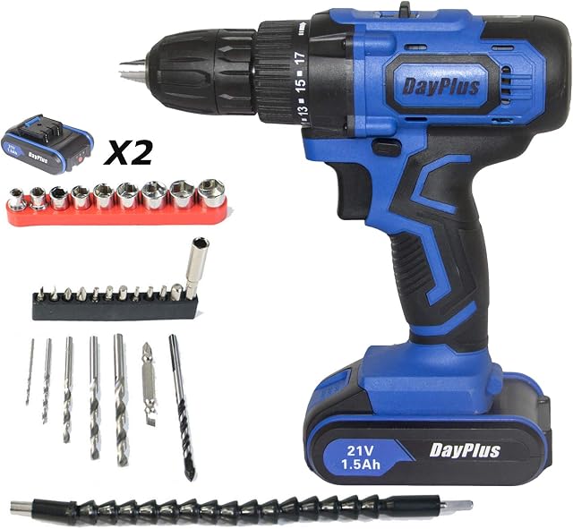 21V Cordless Drill Driver Electric Screwdrivers with Carry Case, 2pcs 1500mAh Lithium-ion Battery, 45Nm Max Torque, with LED Light