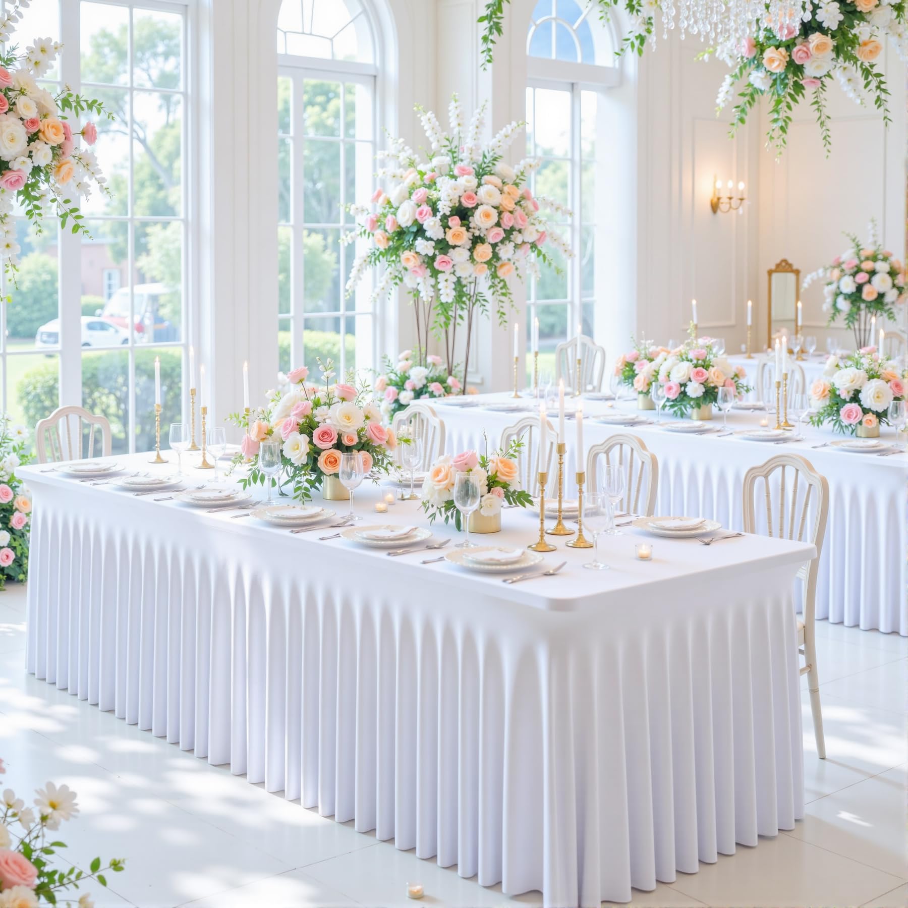 Mantel Rectangular Blanco de 1,8 m para Fiestas, Baby Shower, niñas, cumpleaños, Banquetes, 2 Unidades