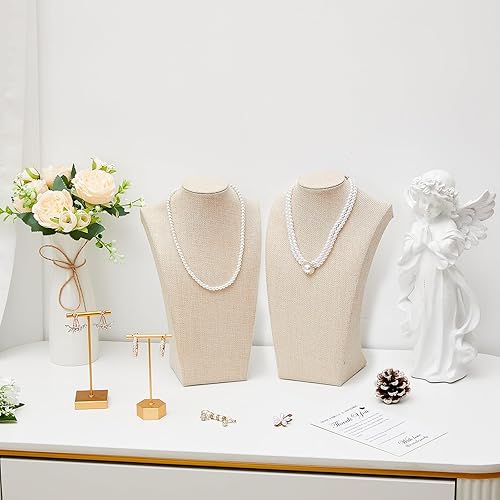 Miniatura 7 de Kigley 6 piezas de collar de lino para exhibición de busto, soporte de joyería para maniquí de venta de joyas (11.4 x 6.9 pulgadas)