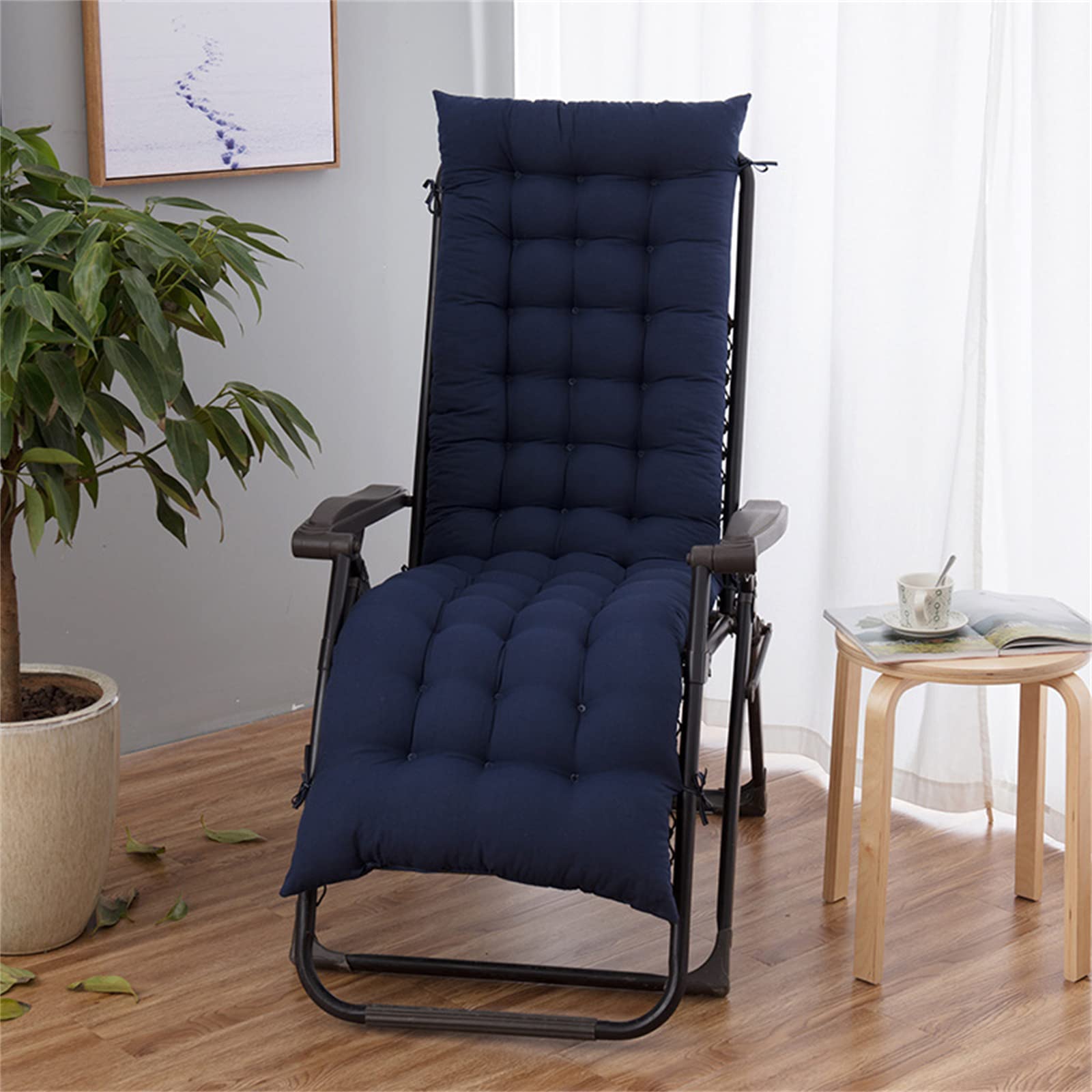 Hearda Sun Lounger Cushions Only, Sun Lounger Cushion Pads Soft Garden Rocking Recliner Chair Pads with Anti-slip Straps for Beach Porch Garden Patio Yard (Navy Blue,48 * 120cm) — image 1