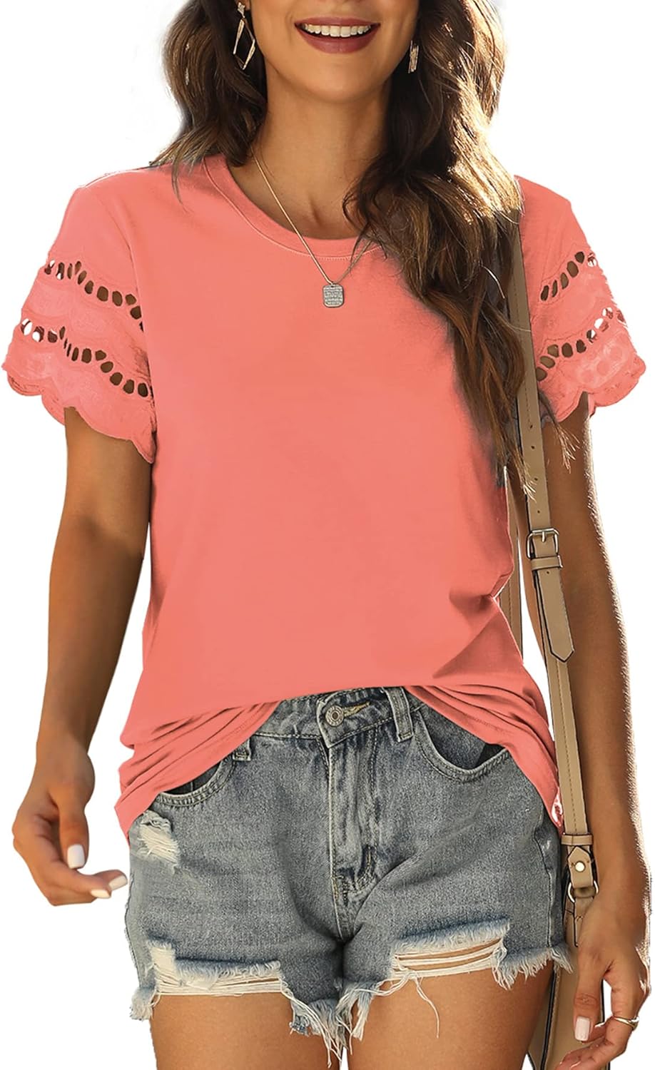 Womens Lace Short Sleeve T Shirts