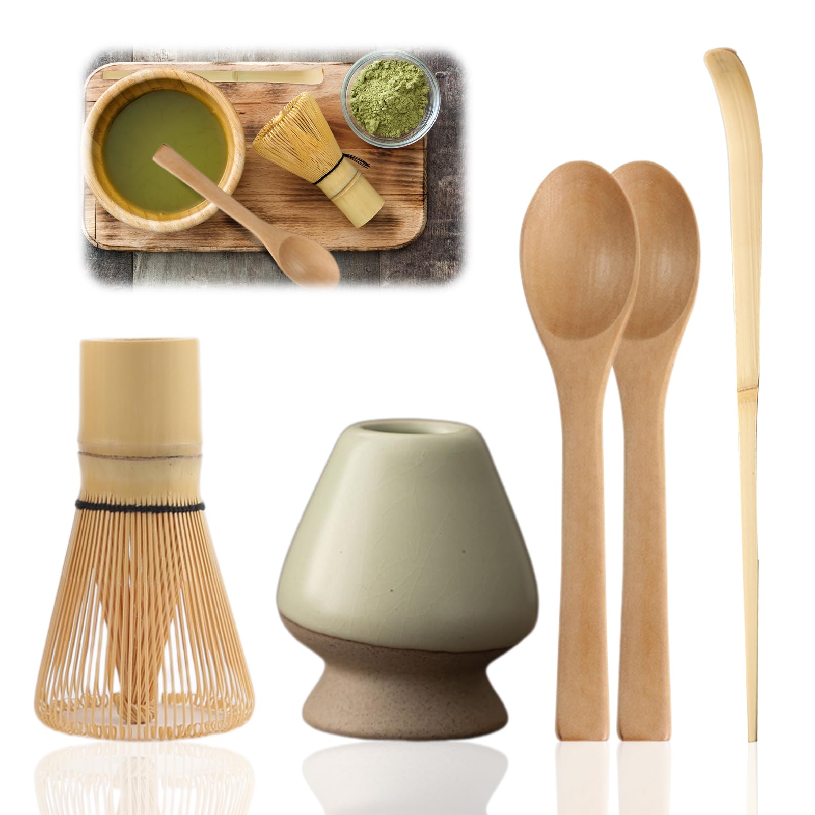 Set Matcha Rose – 5 Pièces (bol, Fouet, Passoire, Cuillère, Support) – Céramique Et Bambou – Pour Cérémonie Du Thé – Idée Cadeau - 2
