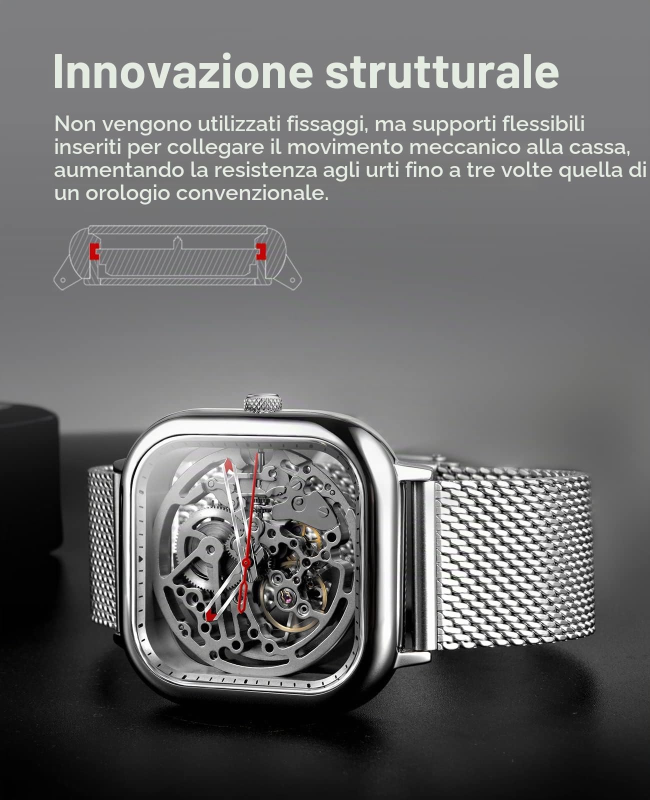 CIGA Design Scheletrato Quadrato Orologio Meccanico Automatico
