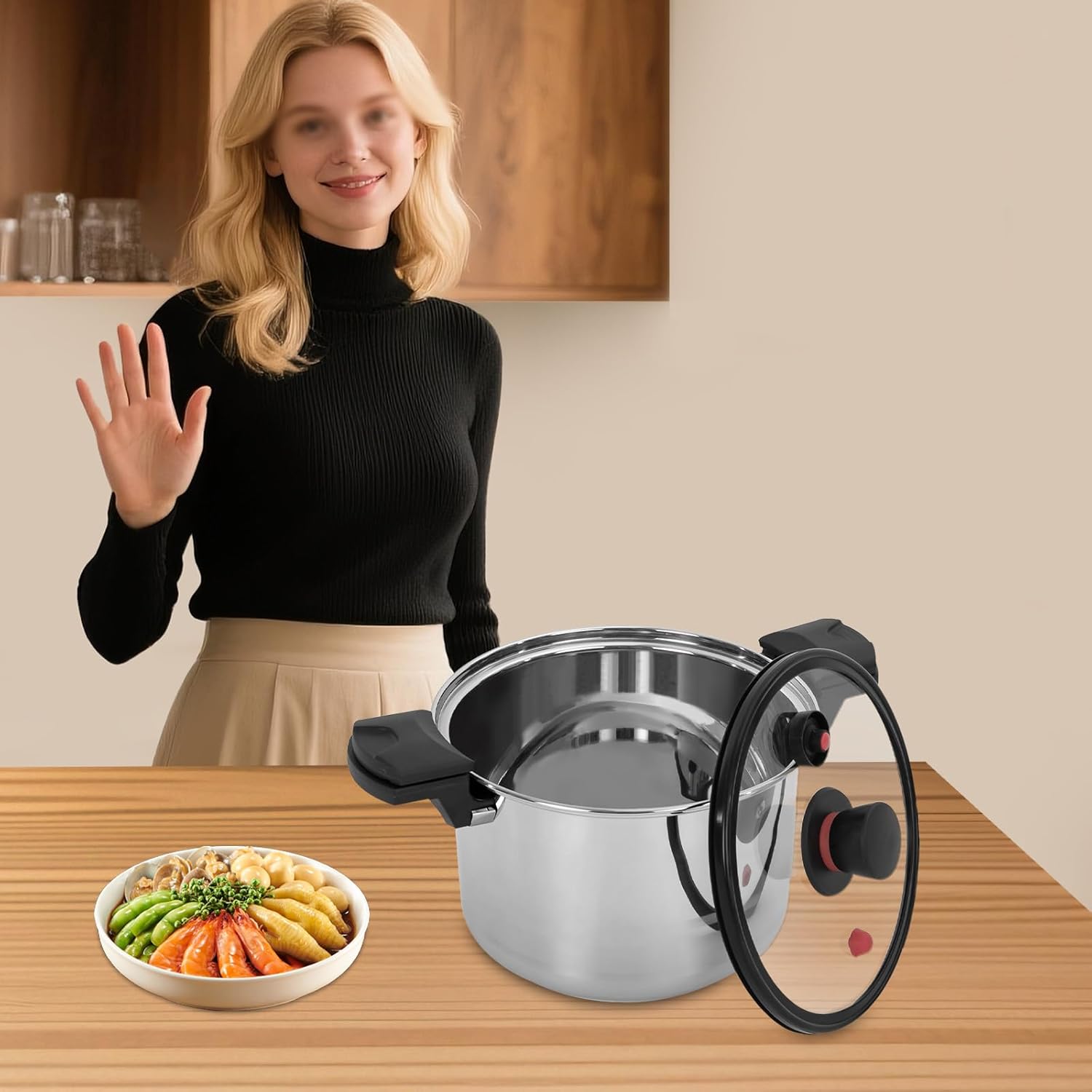 7L/7.4Qt Multifunctional Pressure Cooker, Stainless Steel 60Kpa Pressure Pot, Suitable for Gas Cookers, Induction Cookers, and Electric Hob, and Can be Used to Stew and Cook Various Delicacie