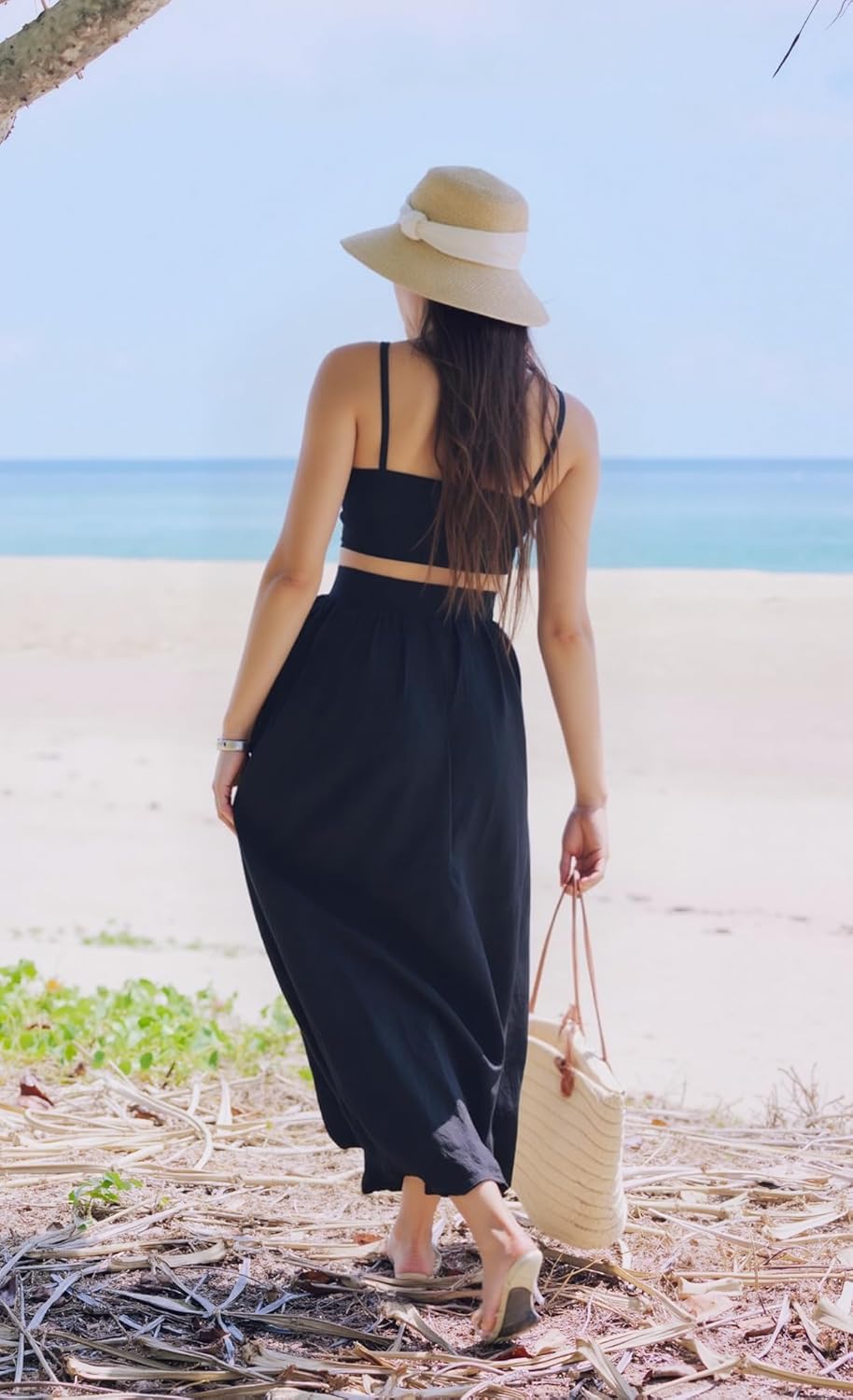 Women Sexy 2 Piece Outfits Dress Chiffon Strap Deep V Neck Bra Crop Top High Split Maxi Dresses Skirt Set - Image 6