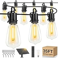 Vista 1 de Cadena de luces solares para exteriores impermeables de 35 pies con bombillas LED ST38 irrompibles, luces solares de 2700K con control remoto