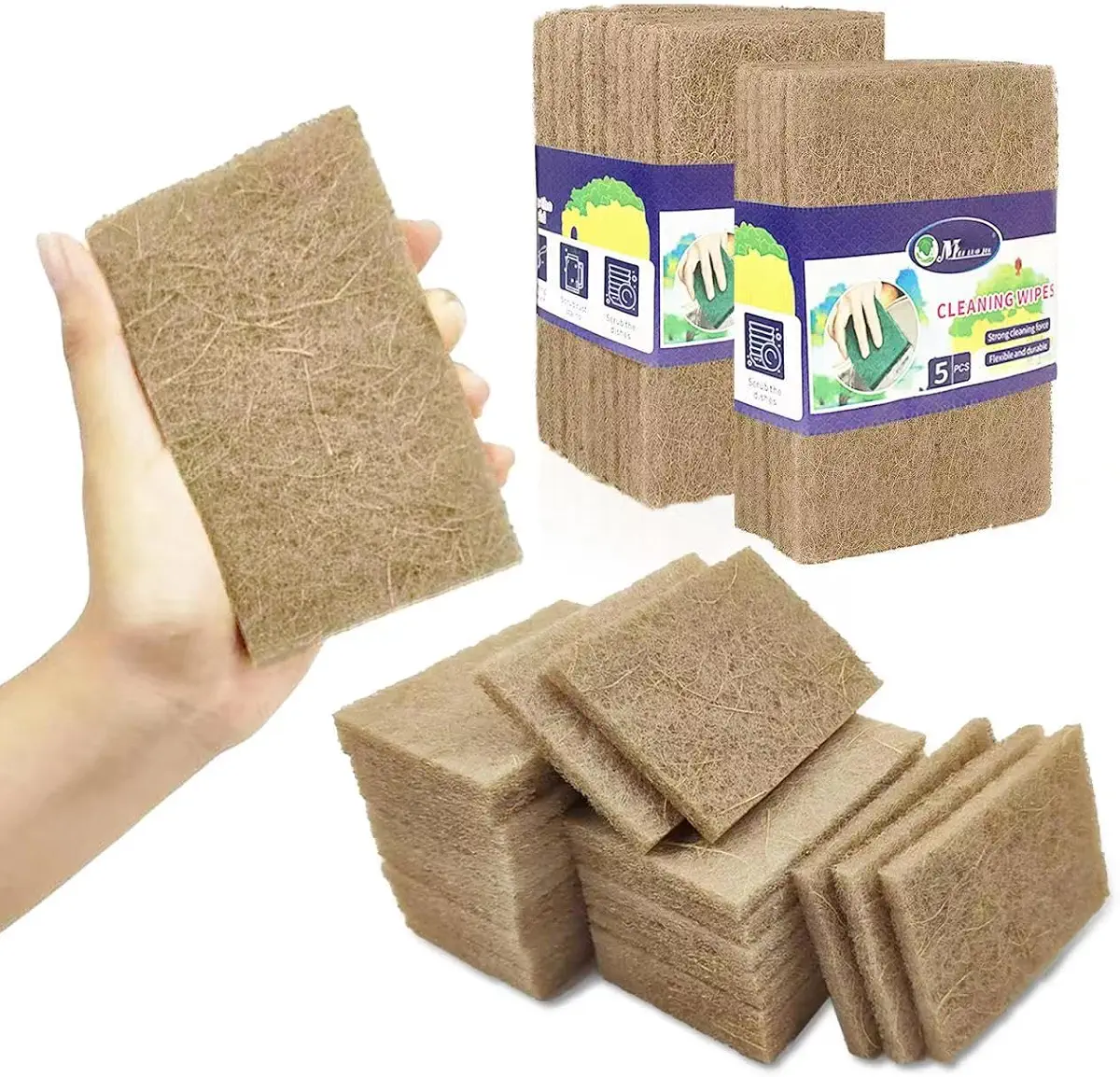 Natural Scoring Pads (５Pack) - EMIN Non Scratch sisal Biodegradable Cleaning Sponge pad - Scrubbing Pad for Kitchen Cleaning, Dishes and Pots - Eco Friendly