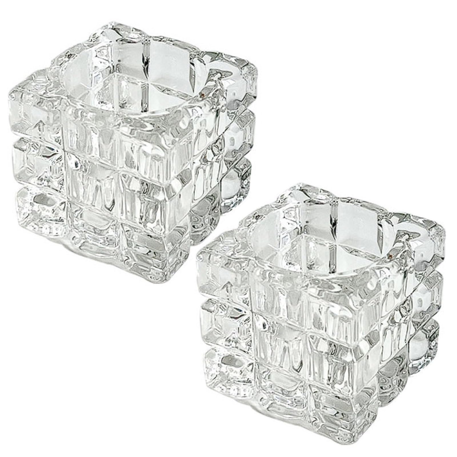 Transparent Crystal Glass Candlestick Set of 2 Square Candle Holders Romantic Candlelight Dinner Atmosphere Decoration