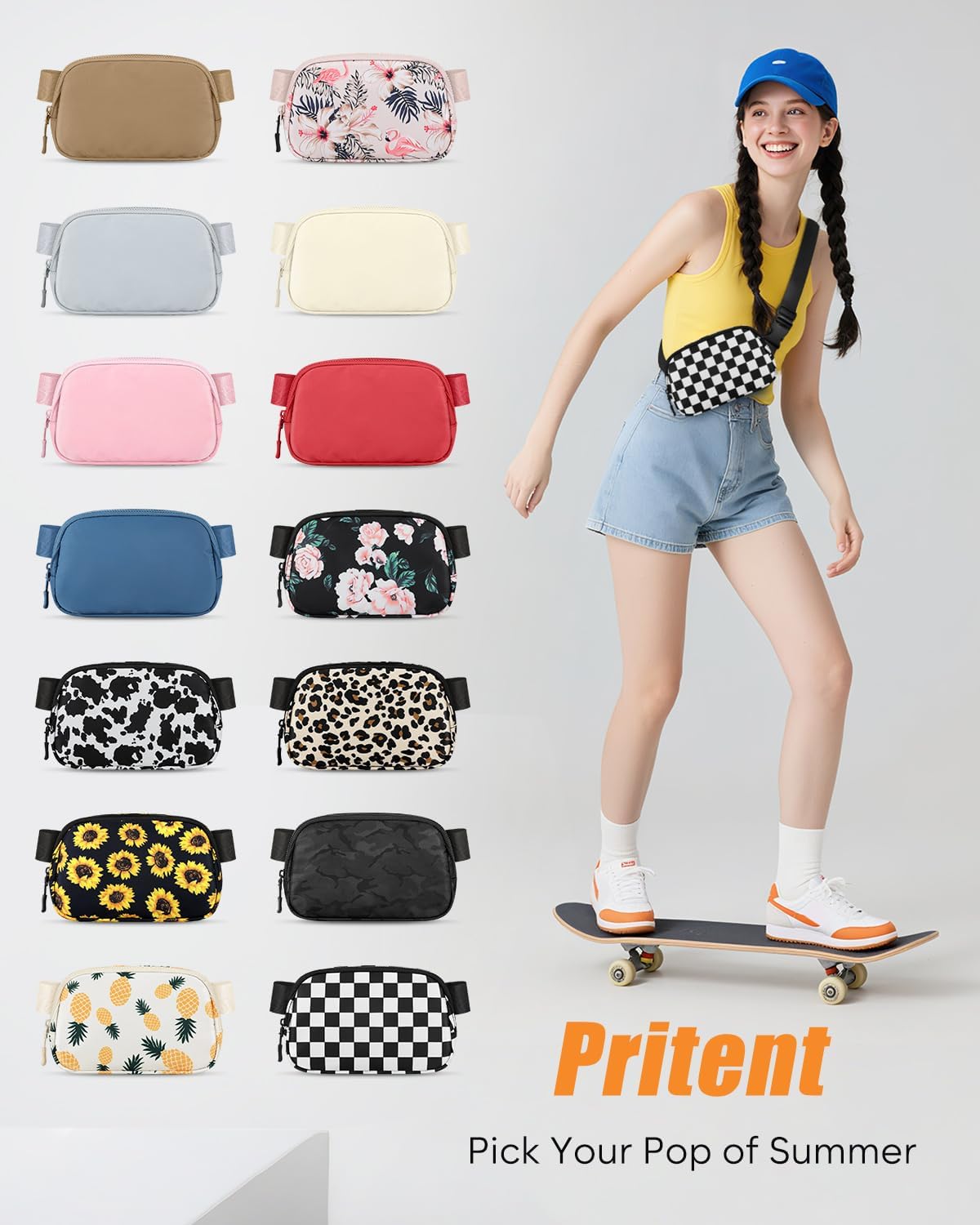 Fanny Packs for Women Cross Body Bag Waterproof Belt Bag with Adjustable Strap and Zipper Back Pocket Small Crossbody Bags Fashion Waist Packs for Workout Travelling(Checkered Black) - Image 7