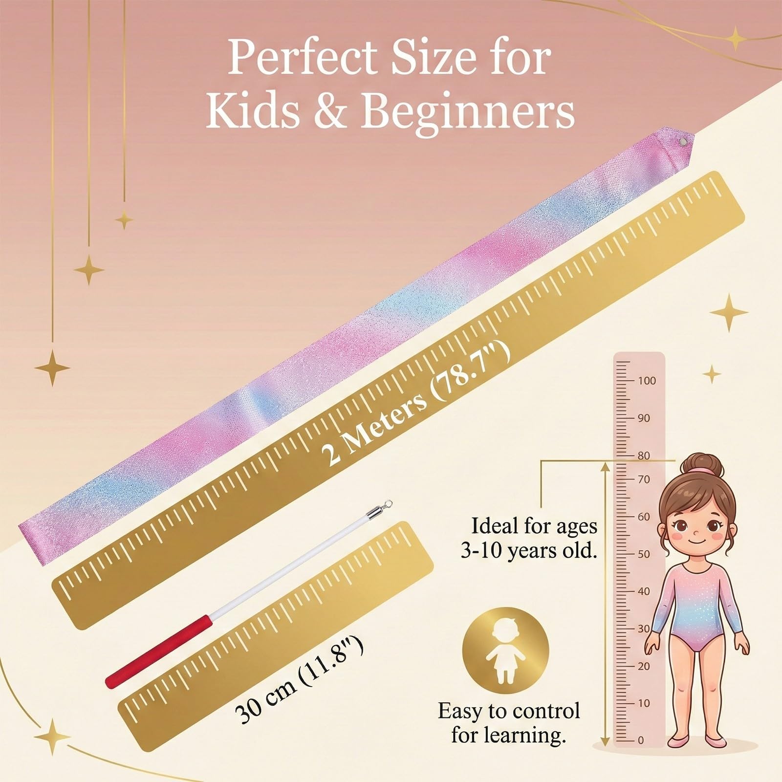 Cinta Gimnasia Ritmica Niña,4 Piezas Pelota Gimnasia Ritmica, Accesorios de Gimnasias, Cinta de Baile Rítmico,para Baile Artístico, Adultos, Espectáculos de Talentos Infantiles - 5