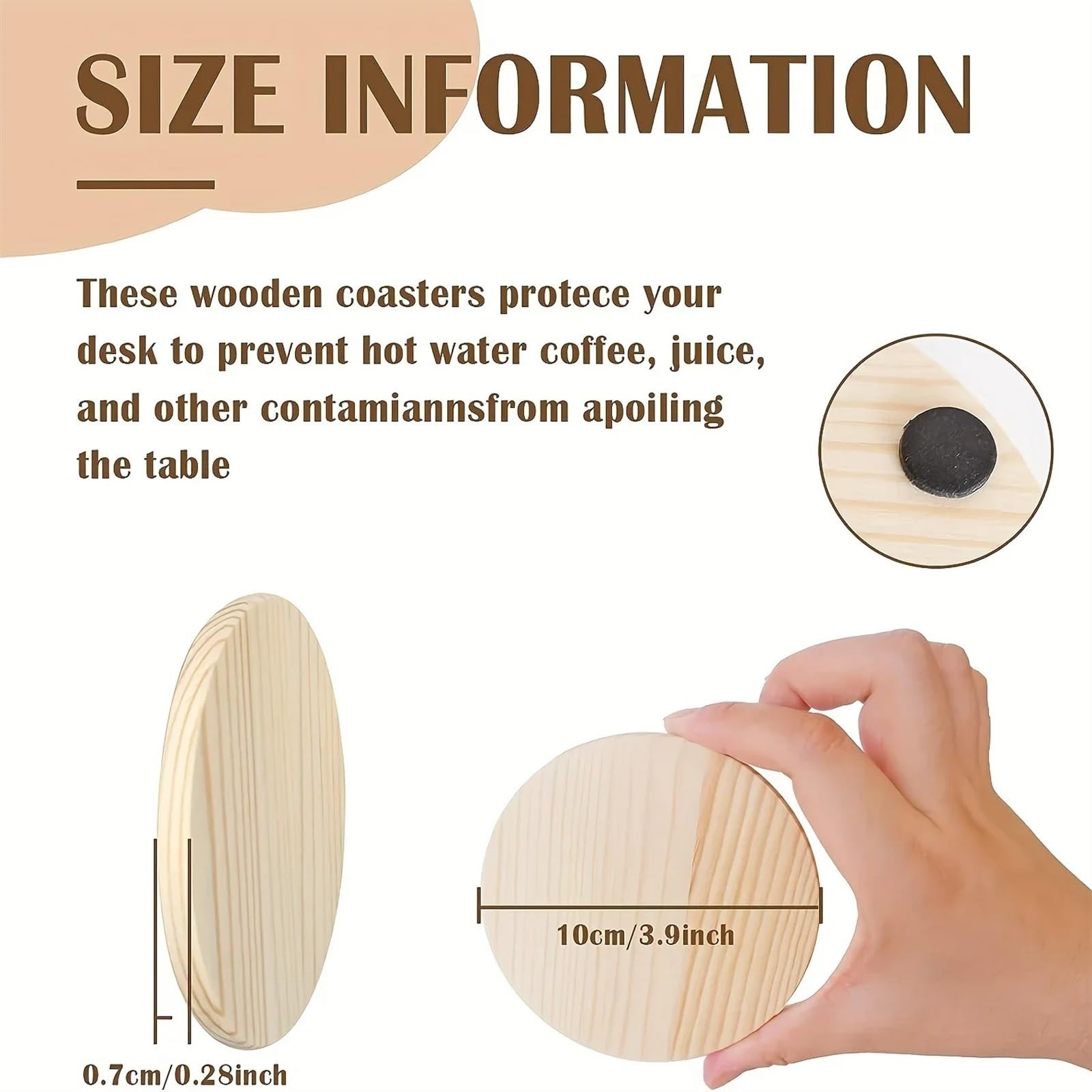Sottobicchieri Sottobicchiere circolare in legno vuoto da 4 pollici utilizzato for l'artigianato con puntini in silicone antiscivolo for la decorazione della casa con pittura fai da te e incisione su